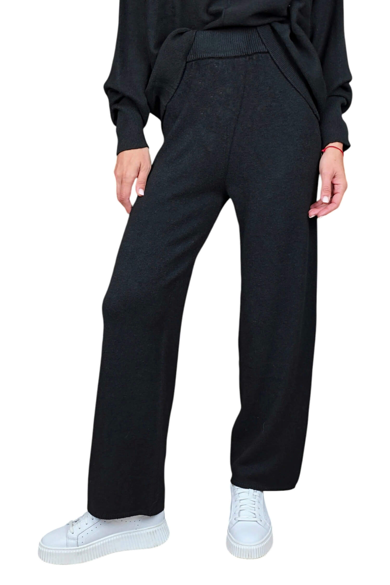 Women's knitted wide trousers VICOLO black