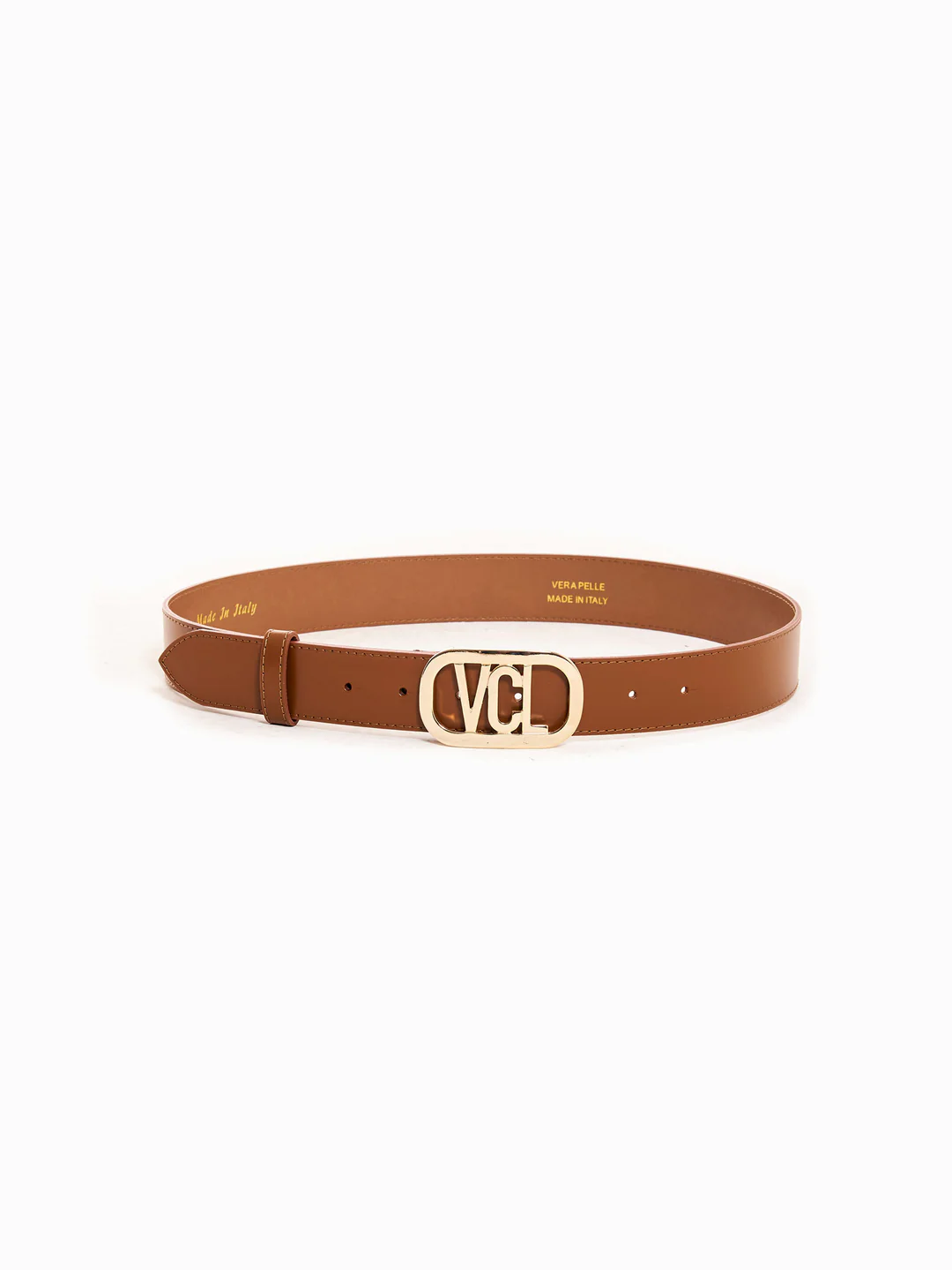 Women's leather belt VICOLO brown with gold buckle