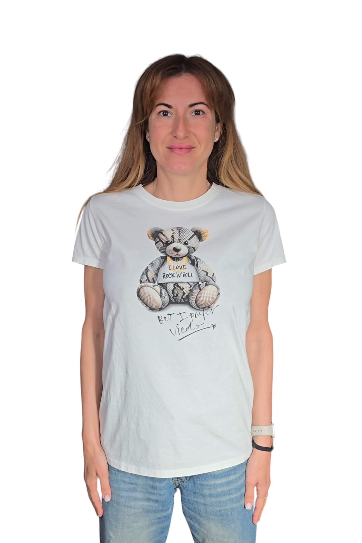 Women's white VICOLO T-shirt with Macík print