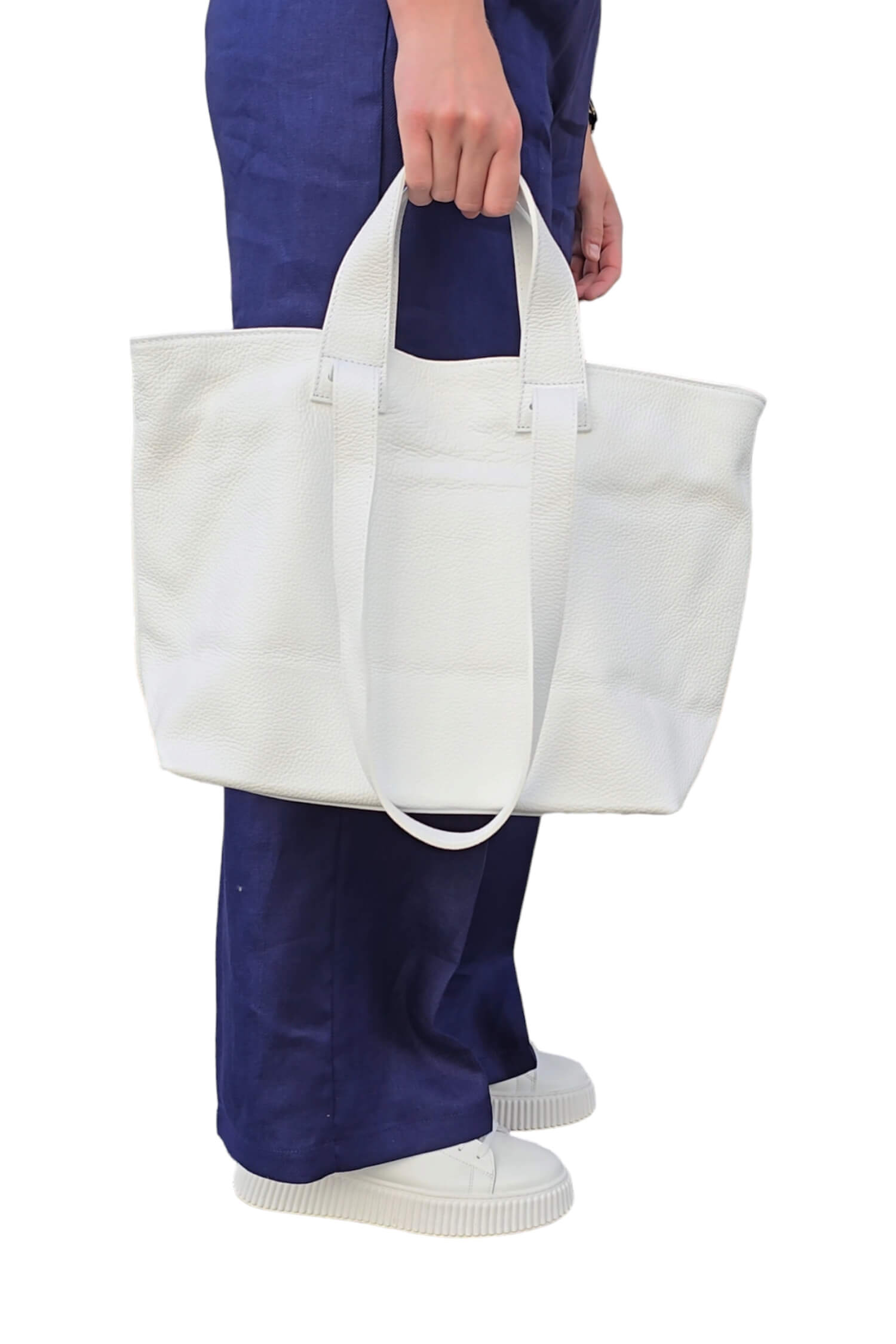 Women's leather shopper bag leather country white