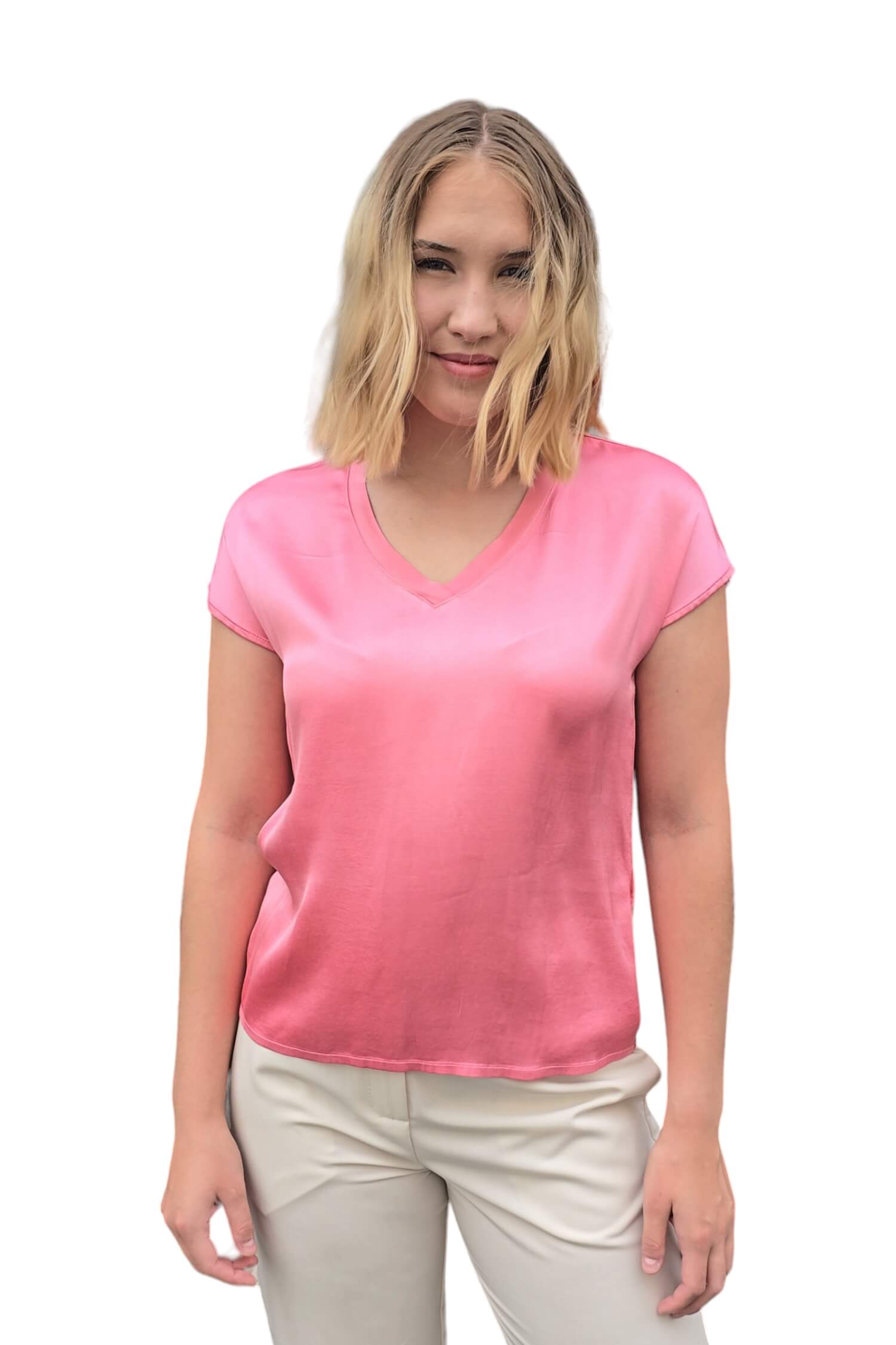 Women's pink satin T-shirt