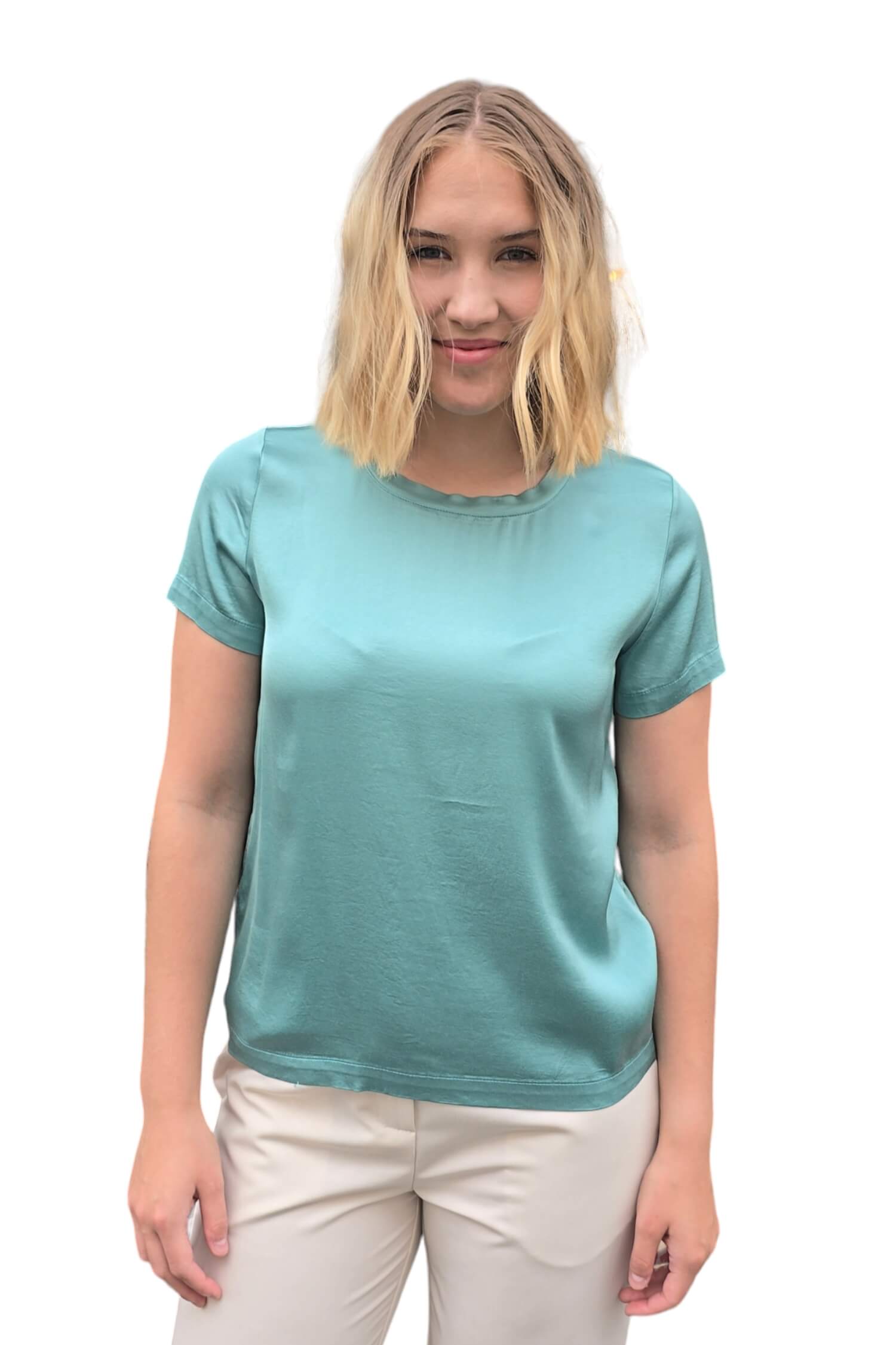 Women's satin turquoise T-shirt