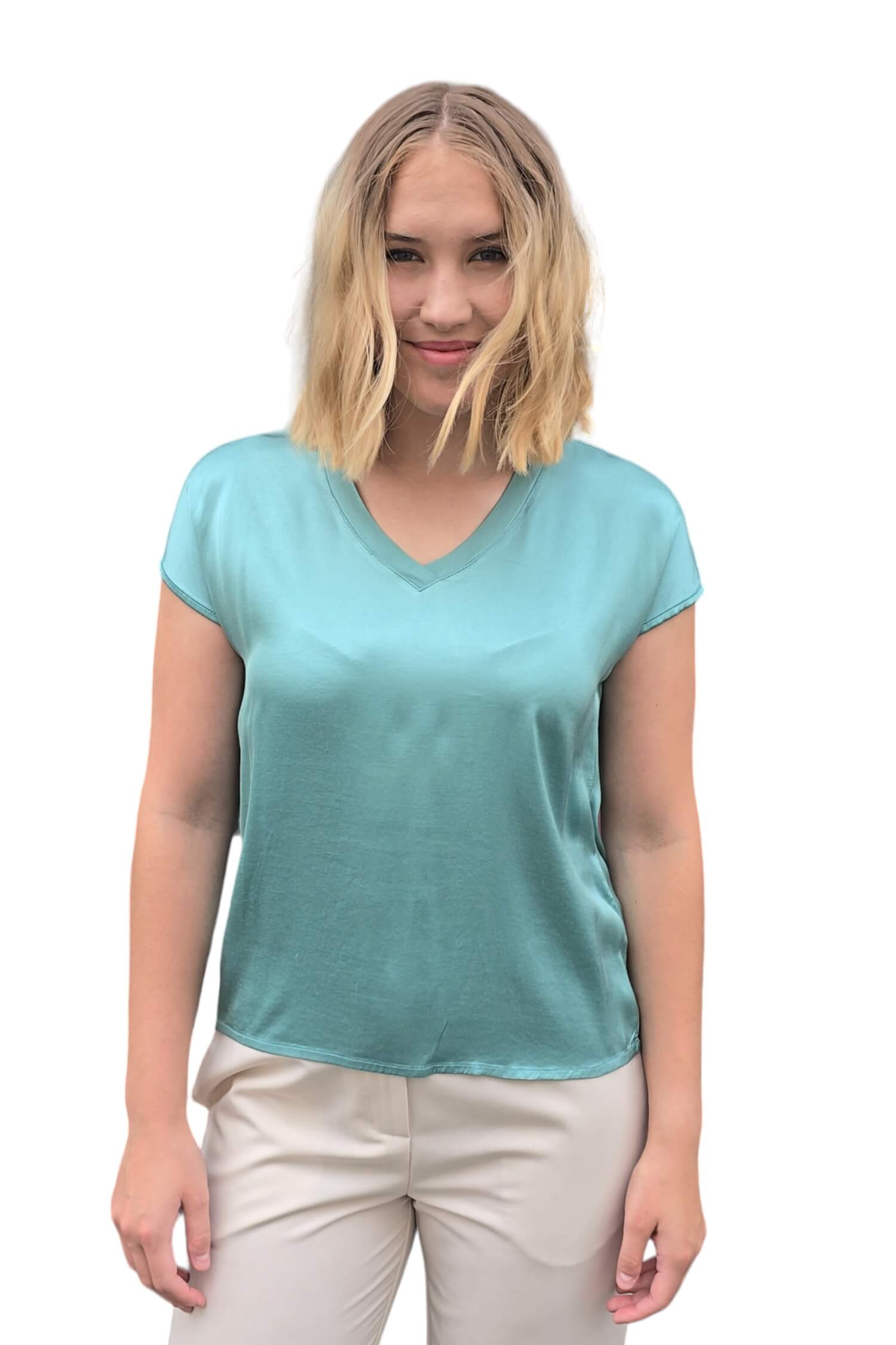 Women's satin turquoise T-shirt