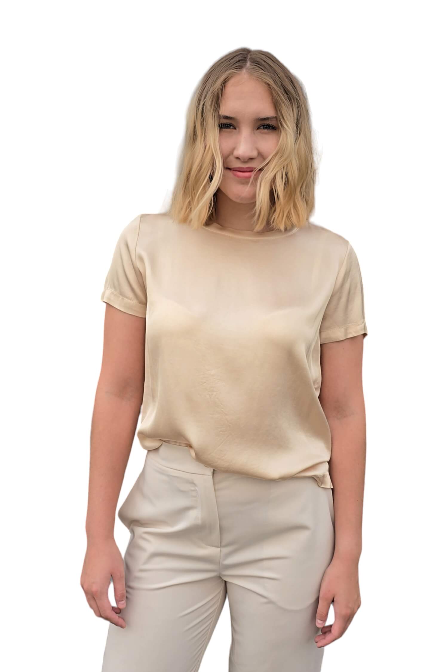 Women's satin t-shirt VICOLO beige