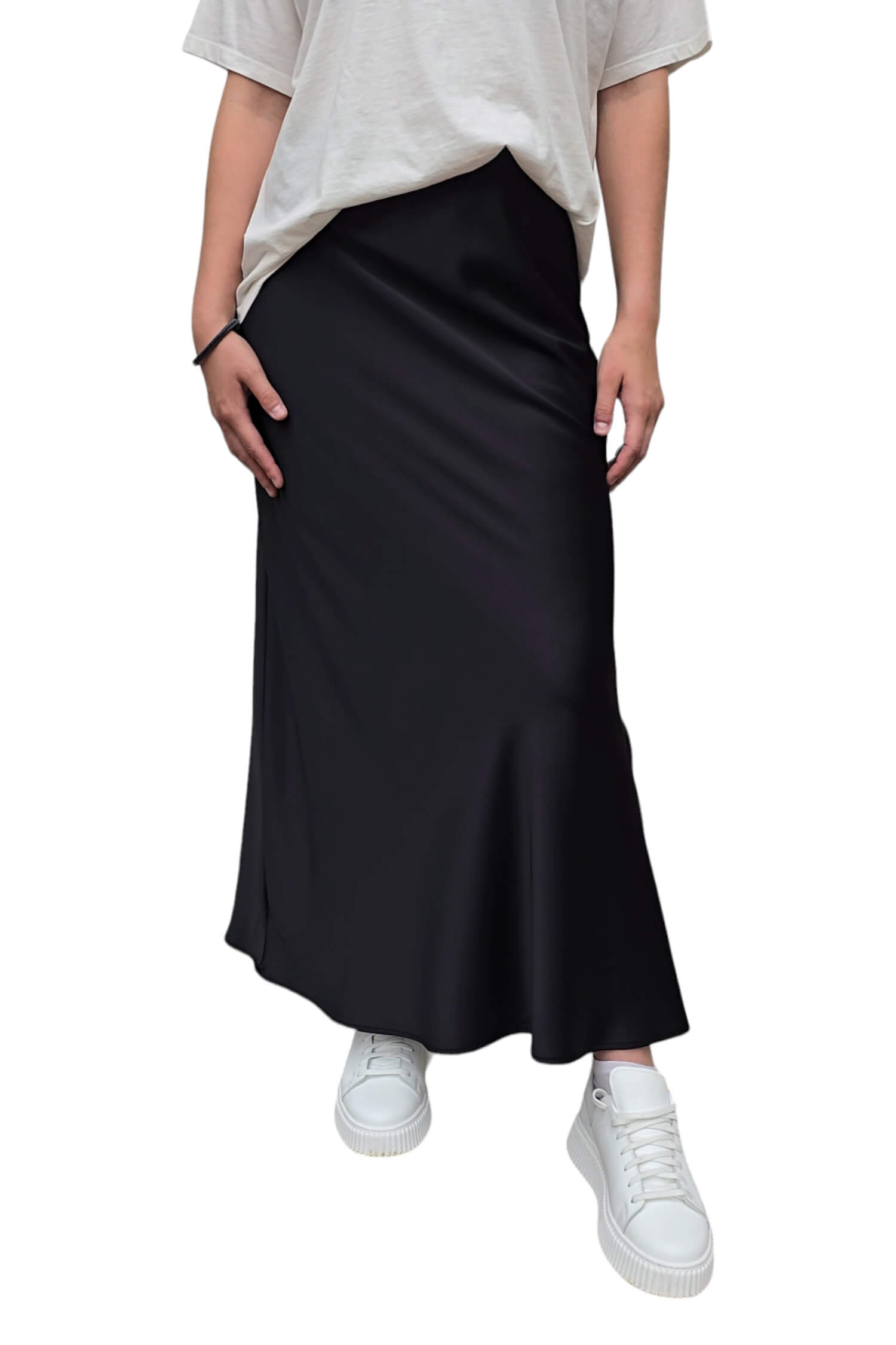 Ladies social long satin skirt IMPERIAL black