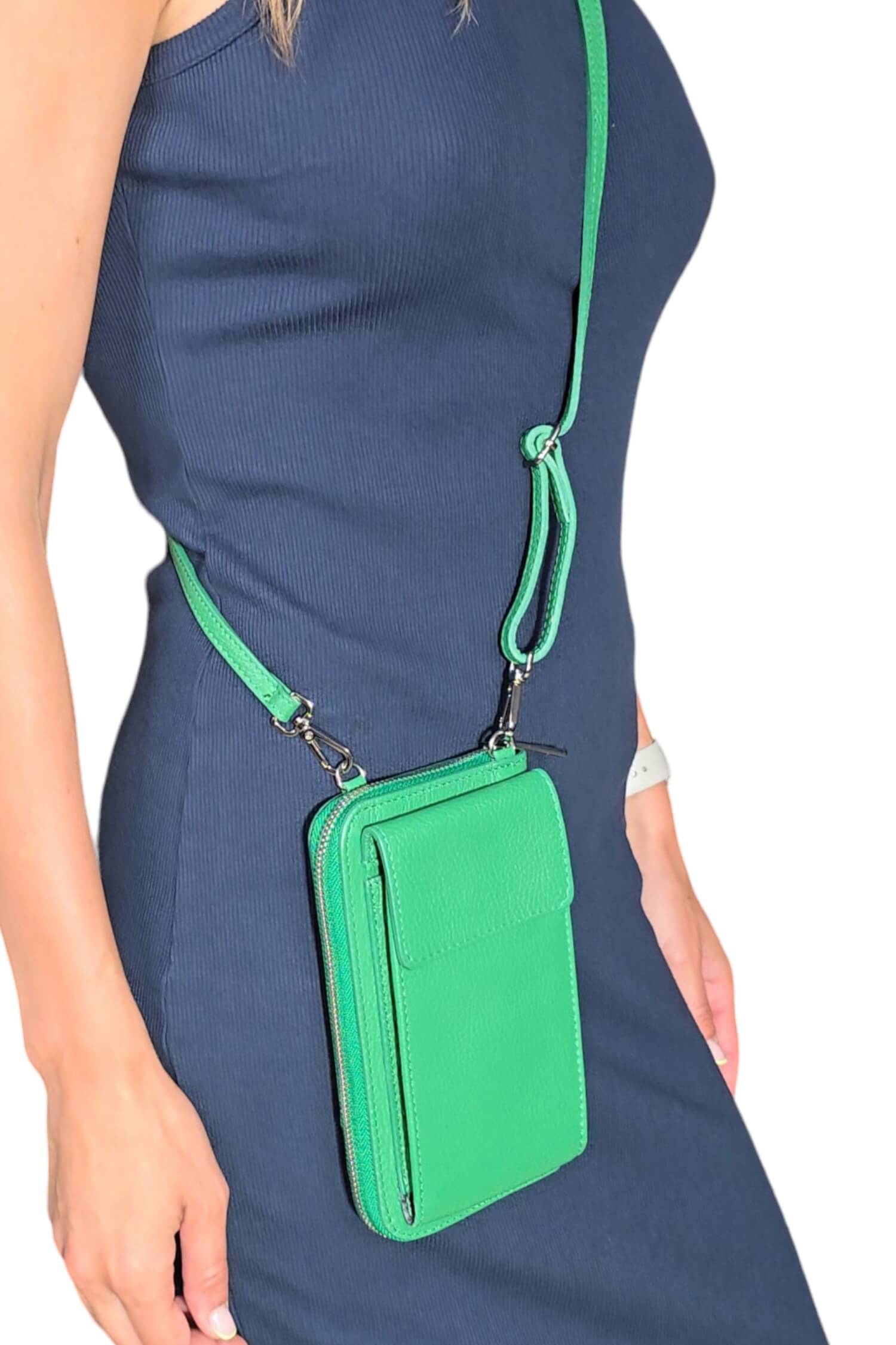 Women's leather crossbody mobile phone bag - wallet green