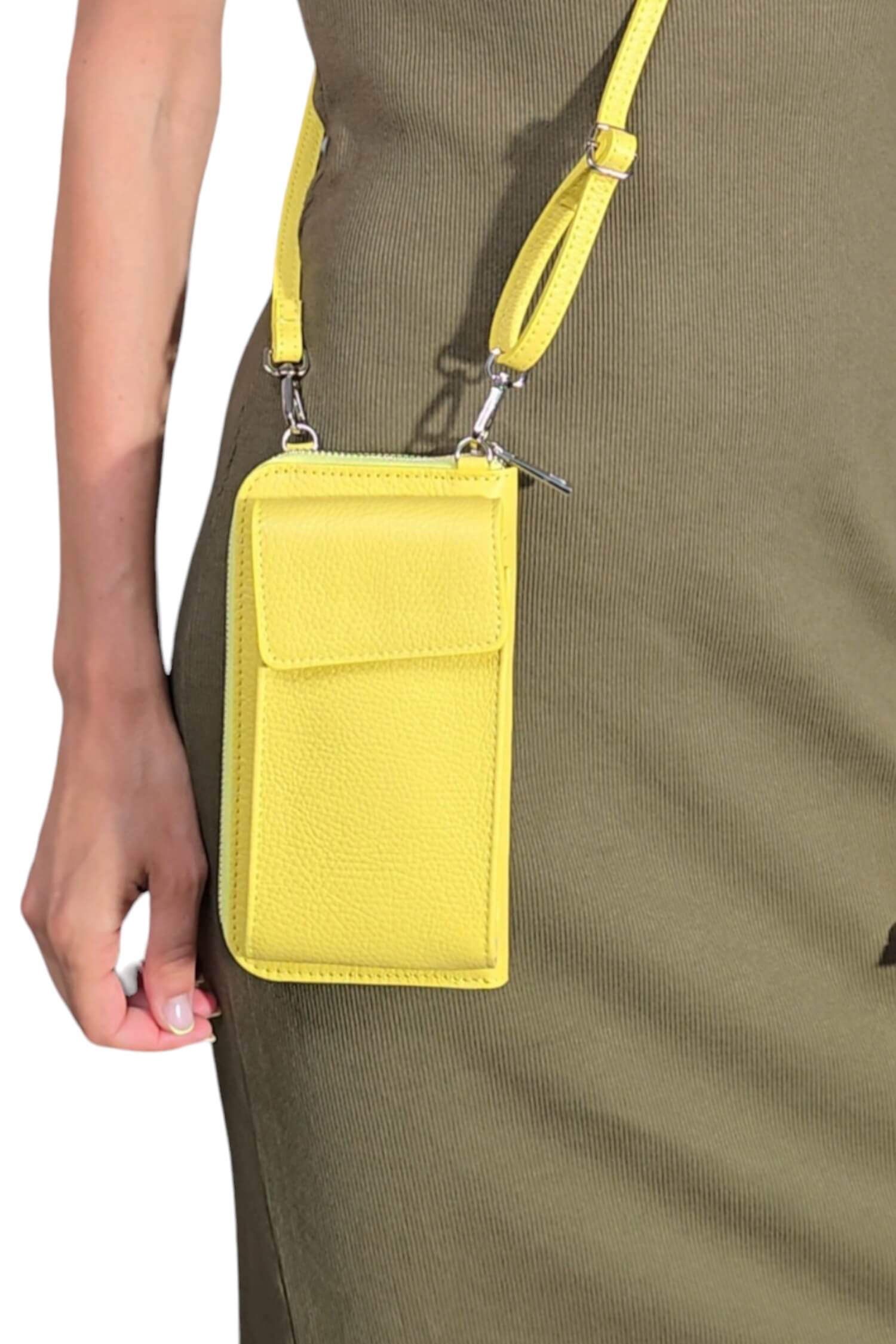 Women's leather crossbody mobile phone bag - wallet yellow