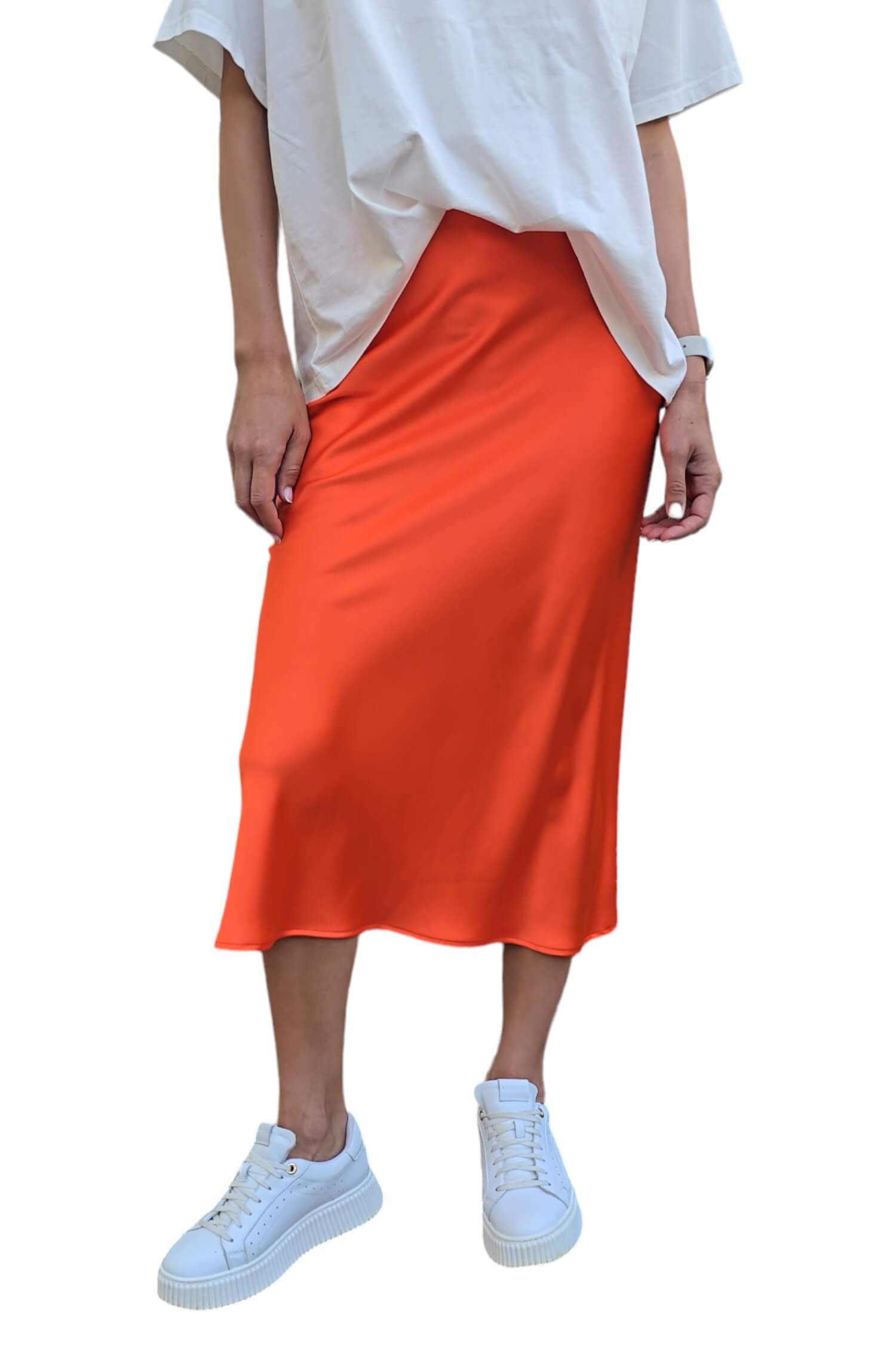 Women's midi satin skirt IMPERIAL orange