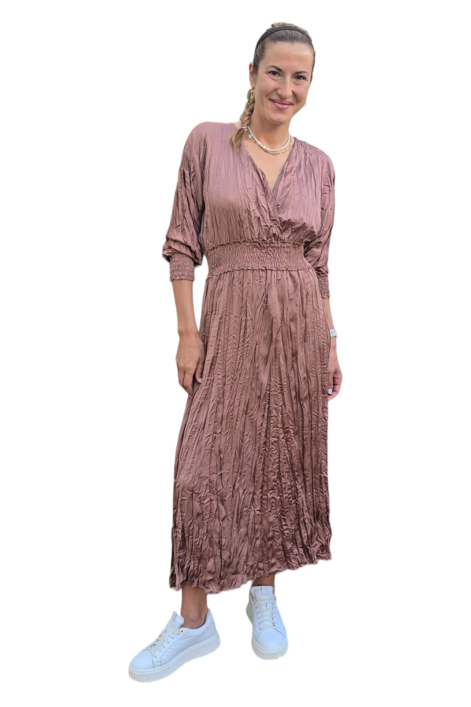 Women's long elegant satin dress KONTATTO pink