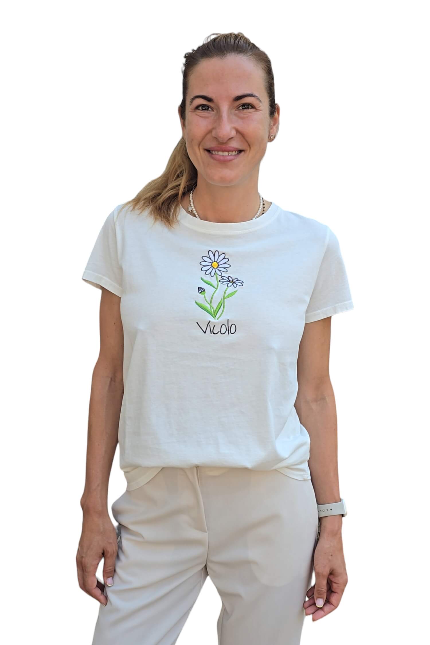 Women's t-shirt with Daisy print VICOLO white