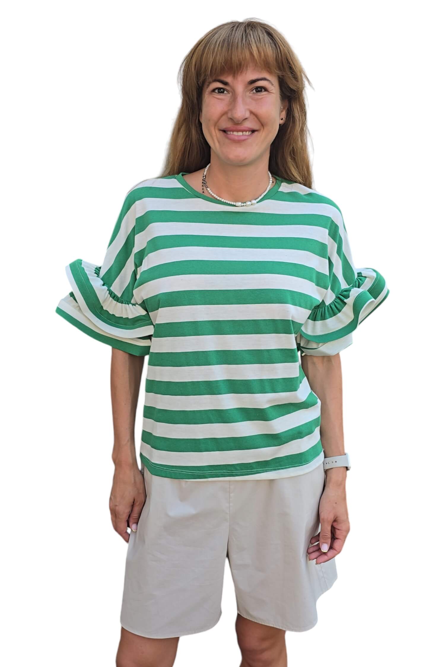 T-shirt with ruffled sleeves VICOLO striped green