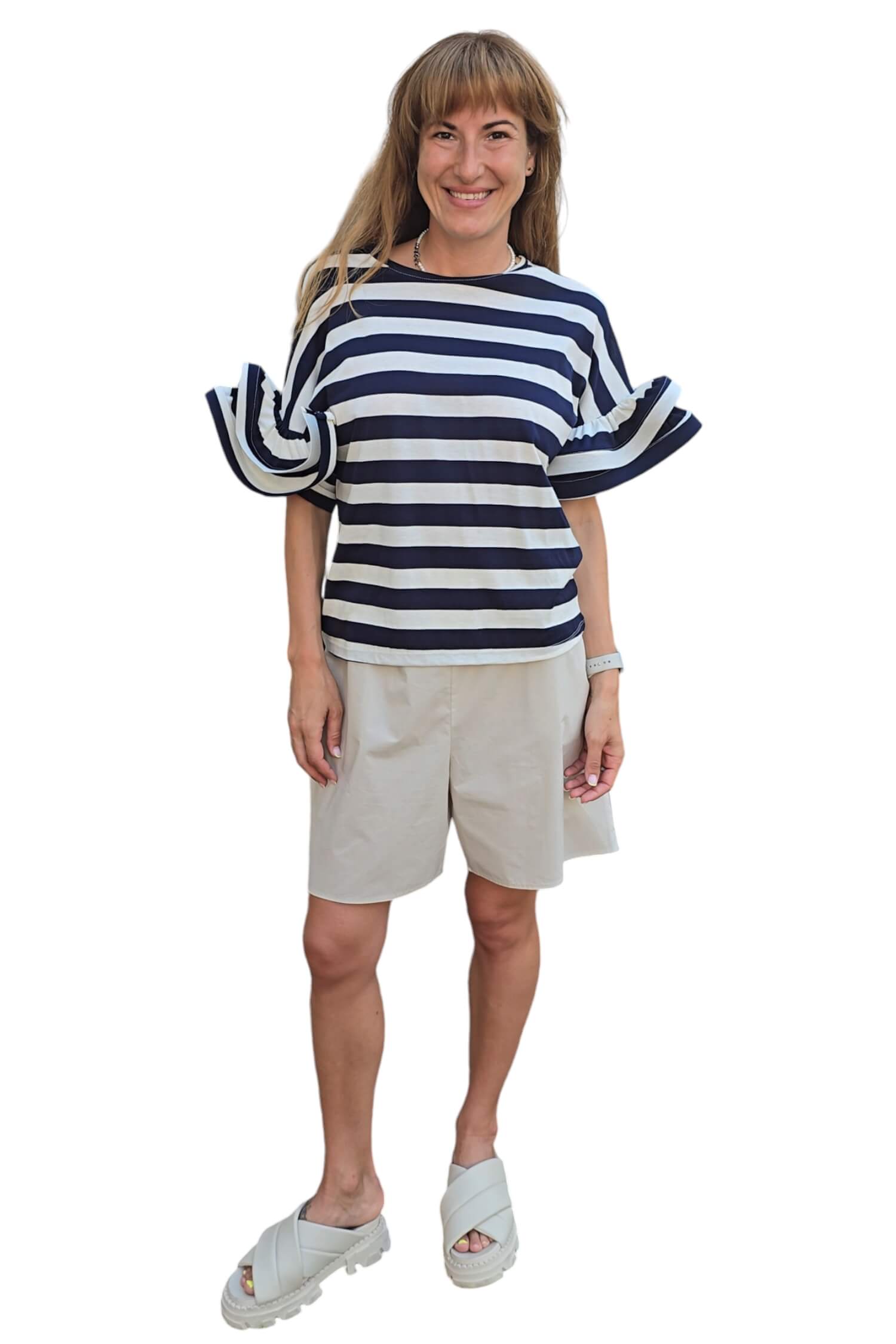 T-shirt with ruffled sleeves VICOLO striped blue