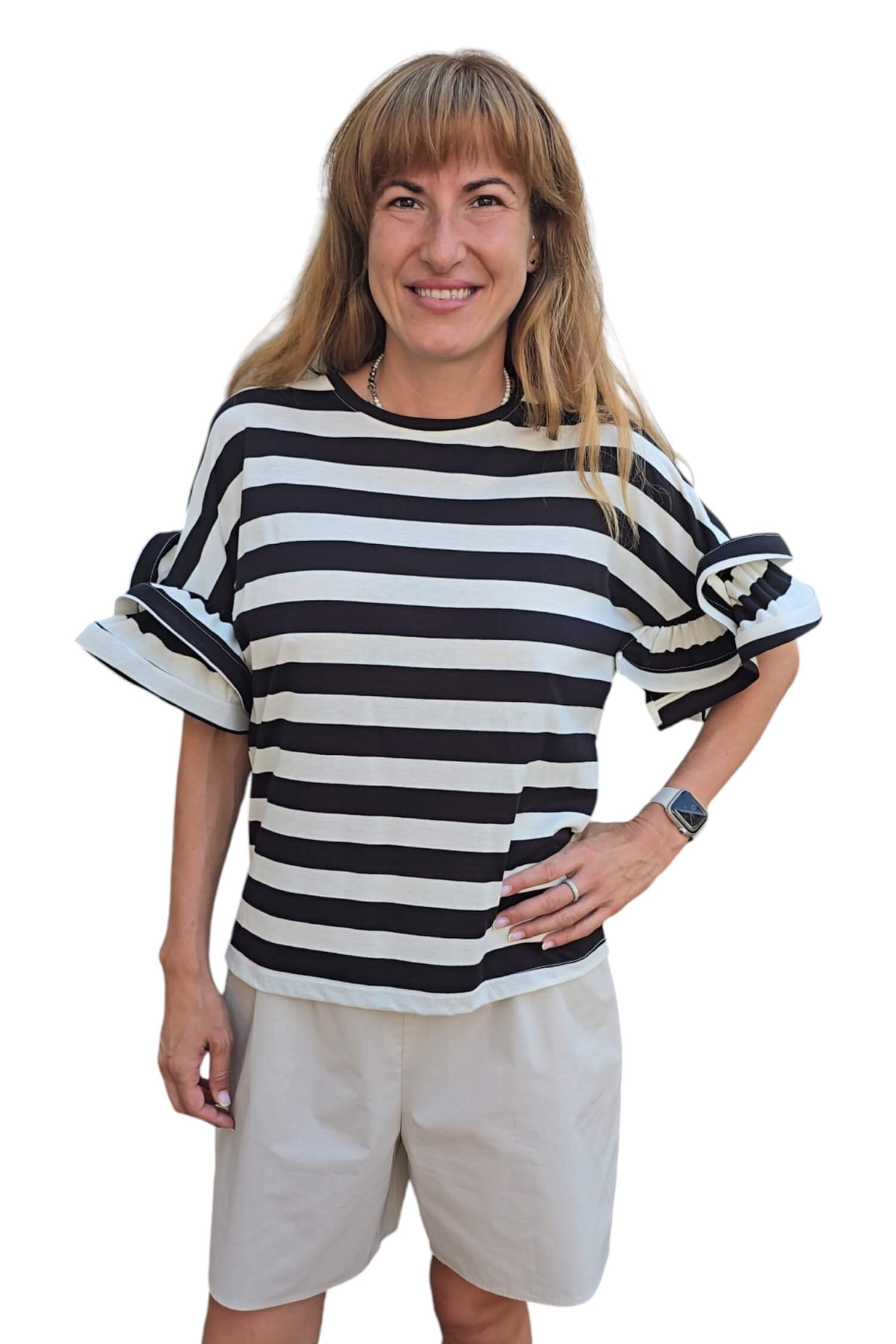 T-shirt with ruffled sleeves VICOLO striped black