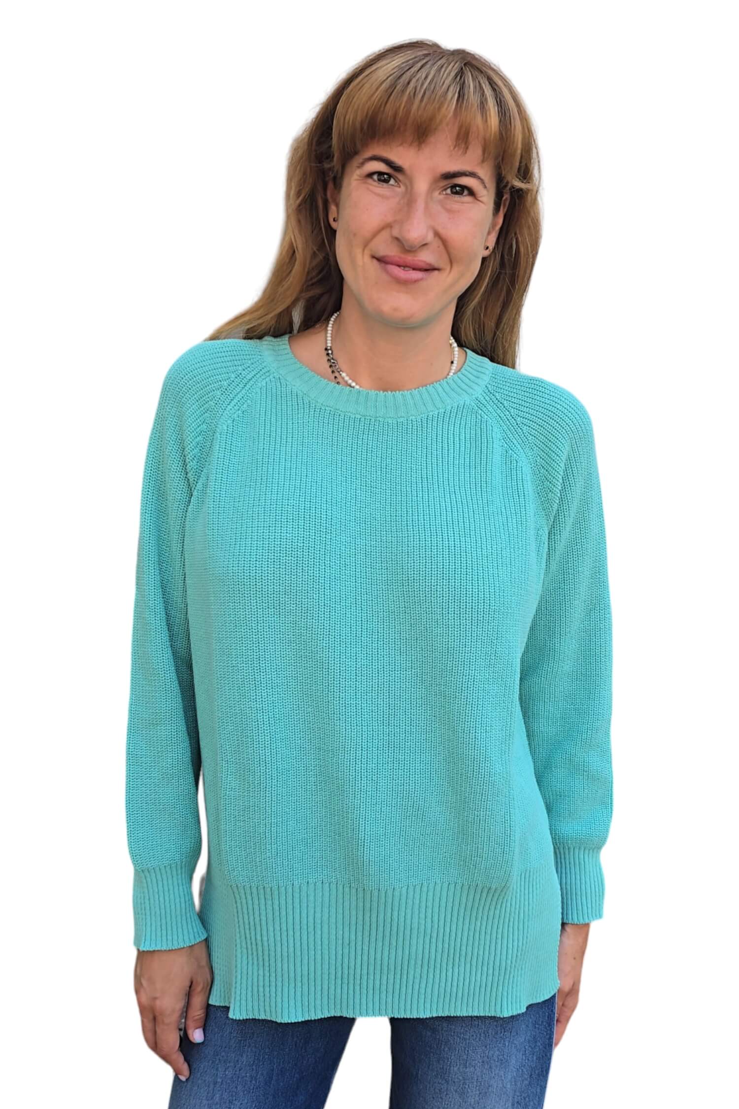 Women's knitted sweater KONTATTO turquoise blue