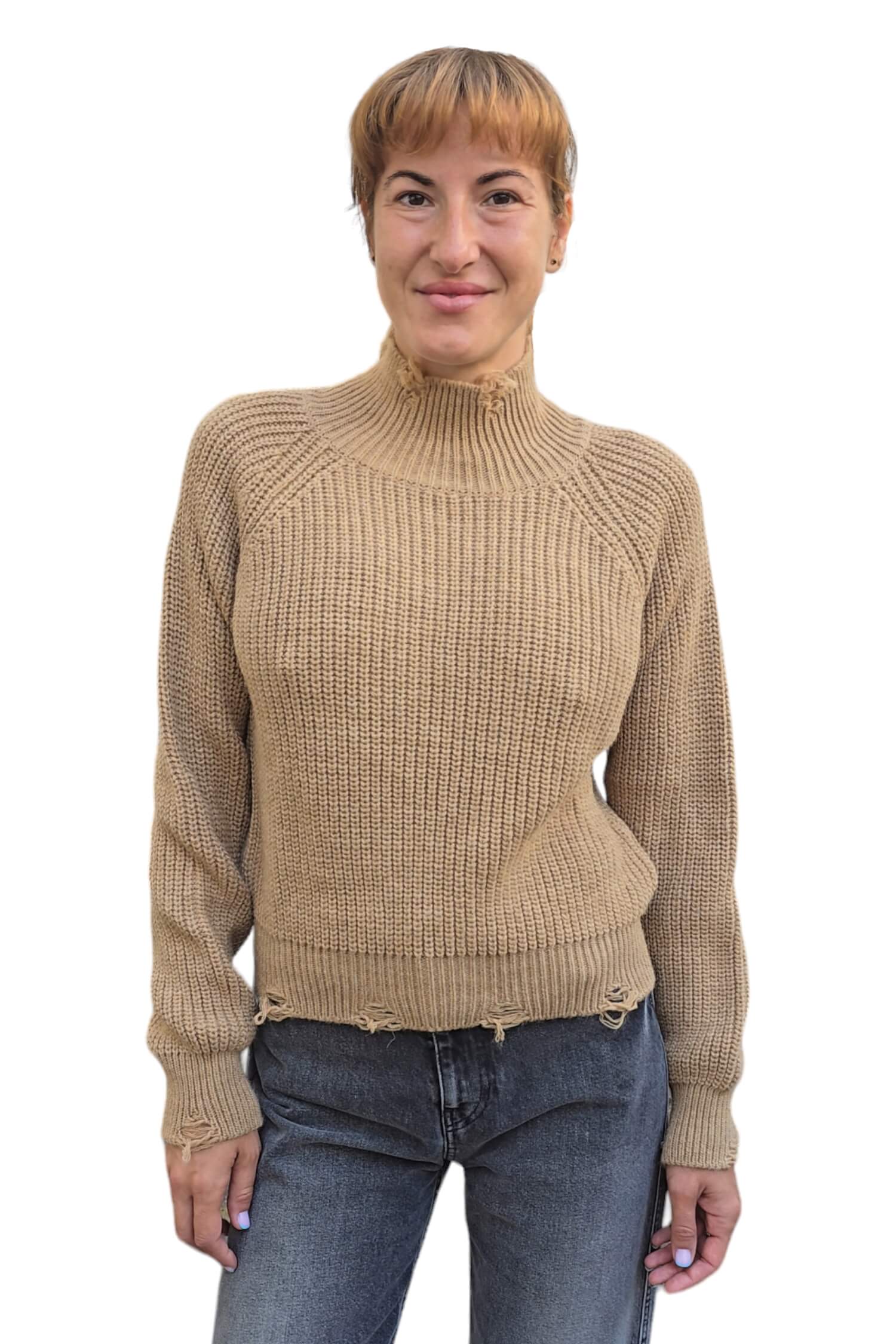 Women's knitted torn sweater VICOLO brown