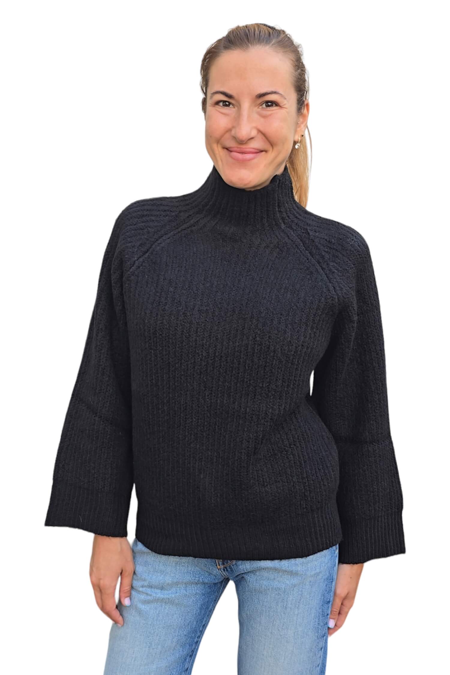 Women's wool sweater KONTATTO black (wool blend)