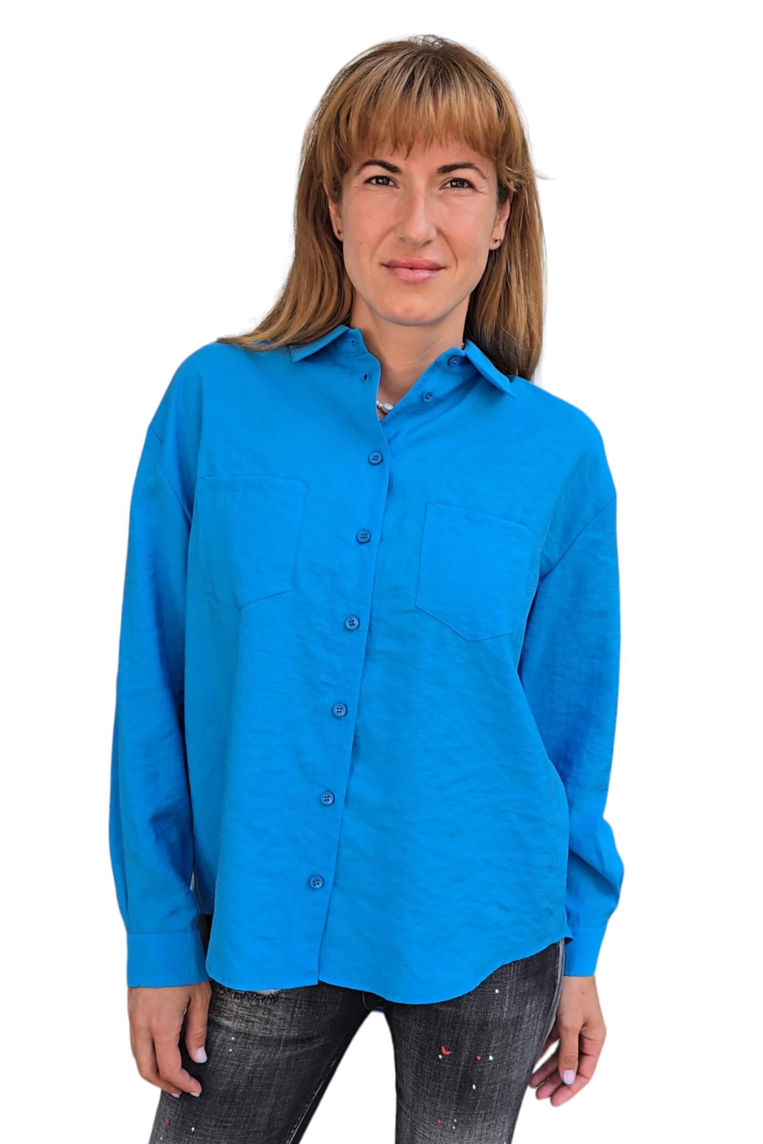 Ladies' summer shirt PLEASE blue