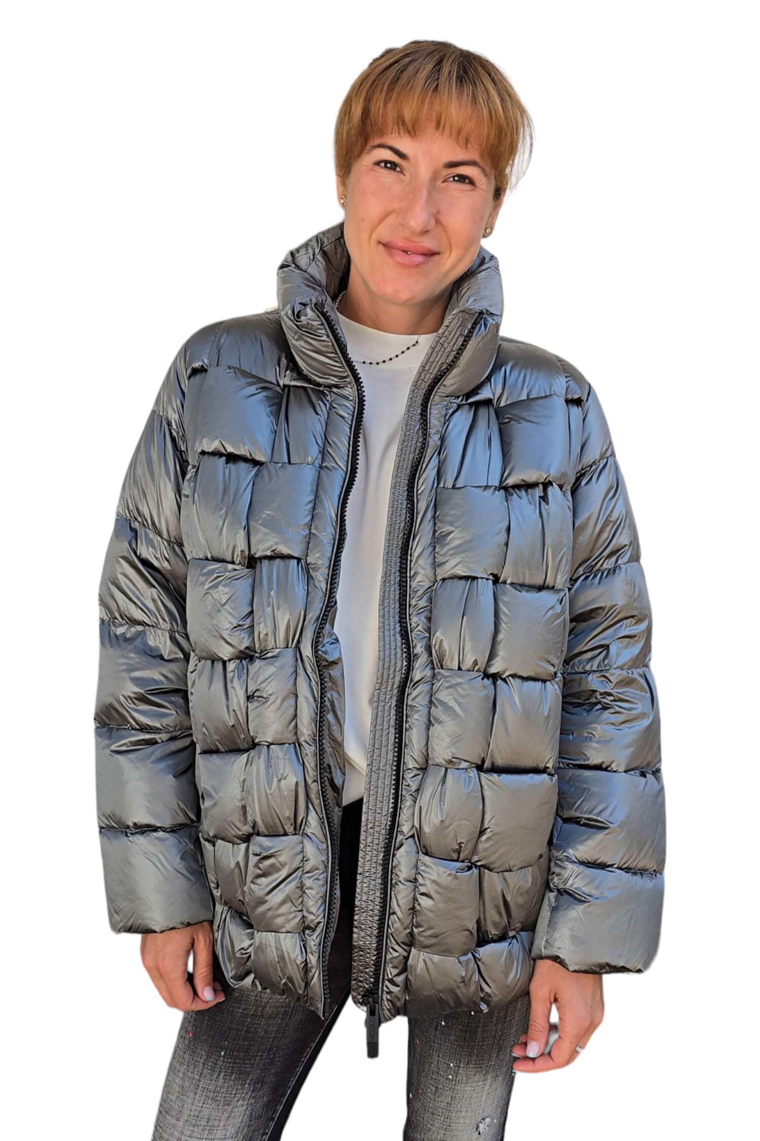 Women's down quilted winter jacket VICOLO gray glossy