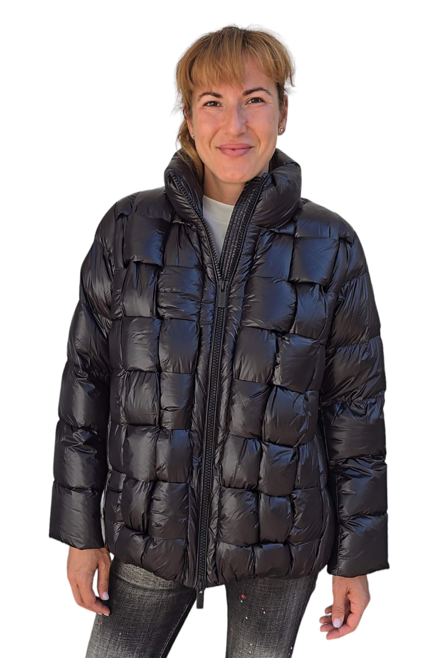 Women's down quilted winter jacket VICOLO black glossy