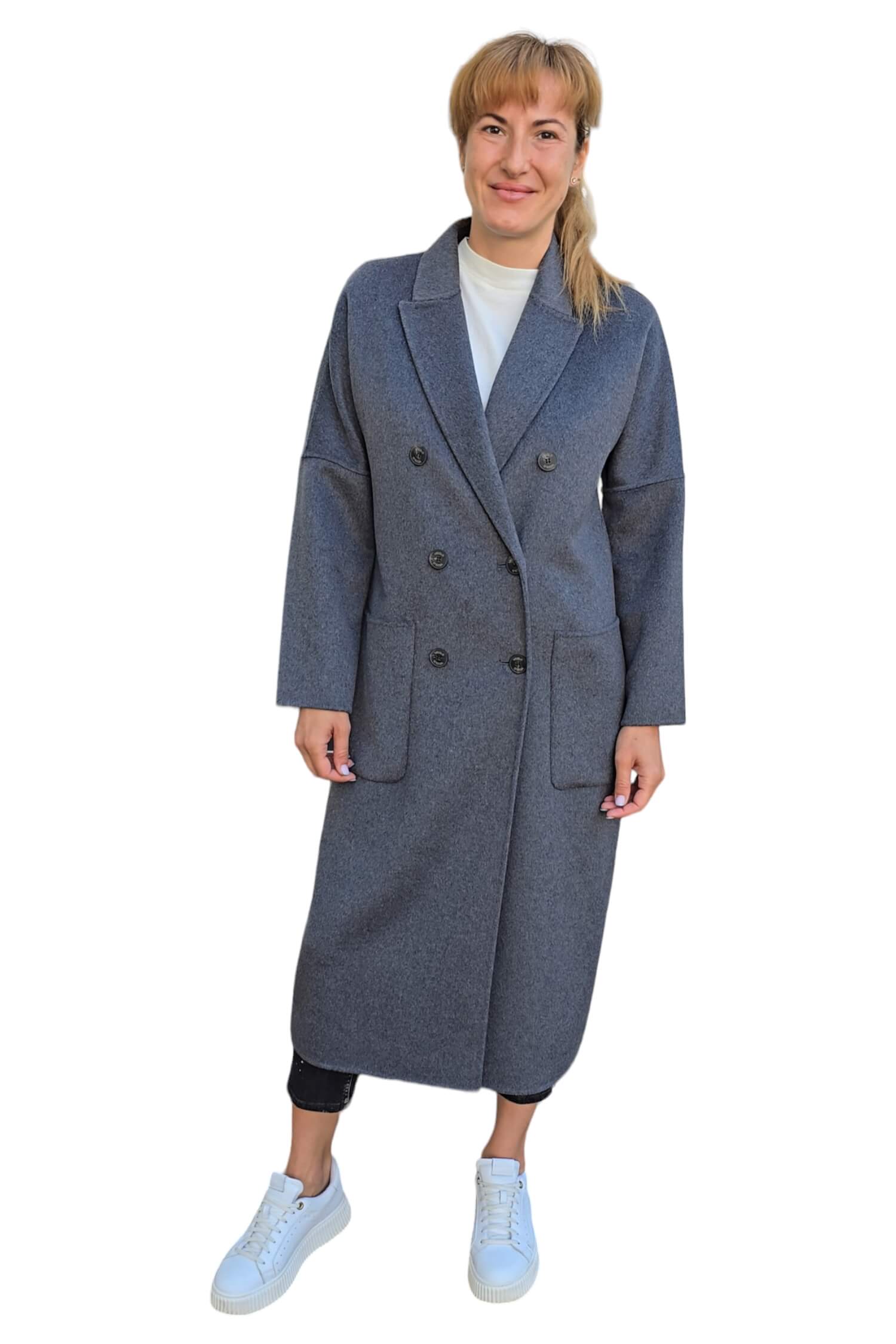 Women's long transitional wool double-breasted coat VICOLO gray (wool blend)