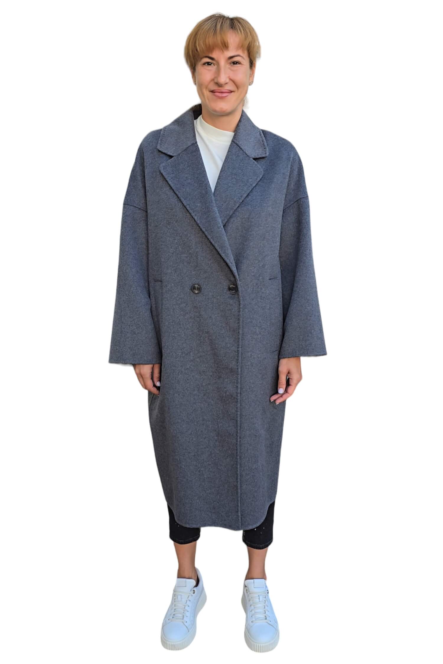 Women's long transitional oversize wool coat VICOLO gray (wool blend)