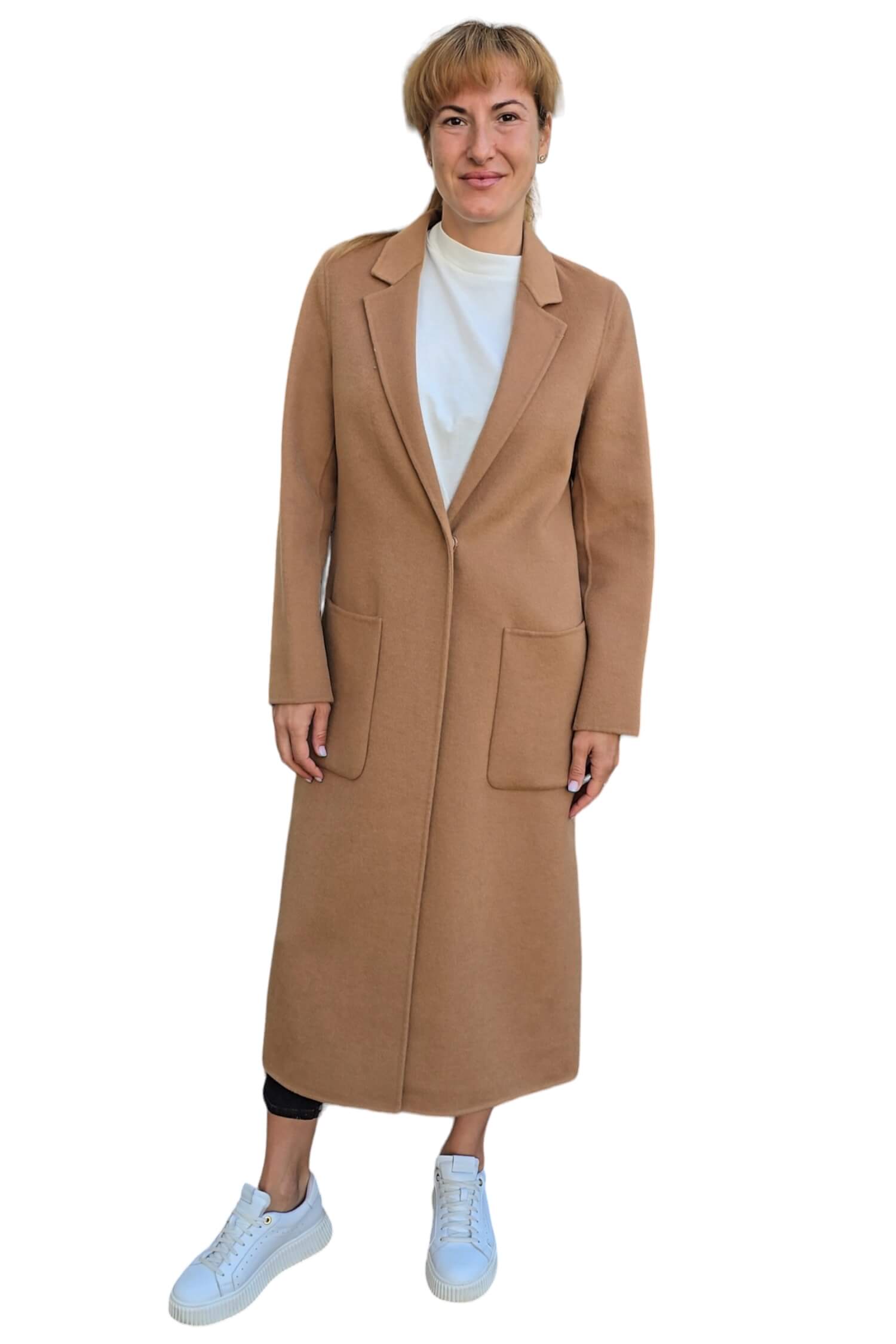 Women's long transitional wool coat VICOLO brown (wool blend)