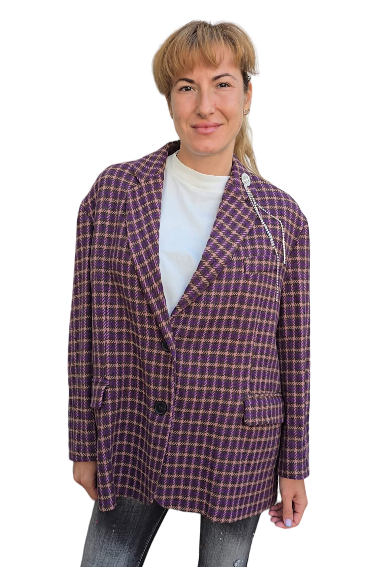 Women's oversize wool checked jacket VICOLO purple