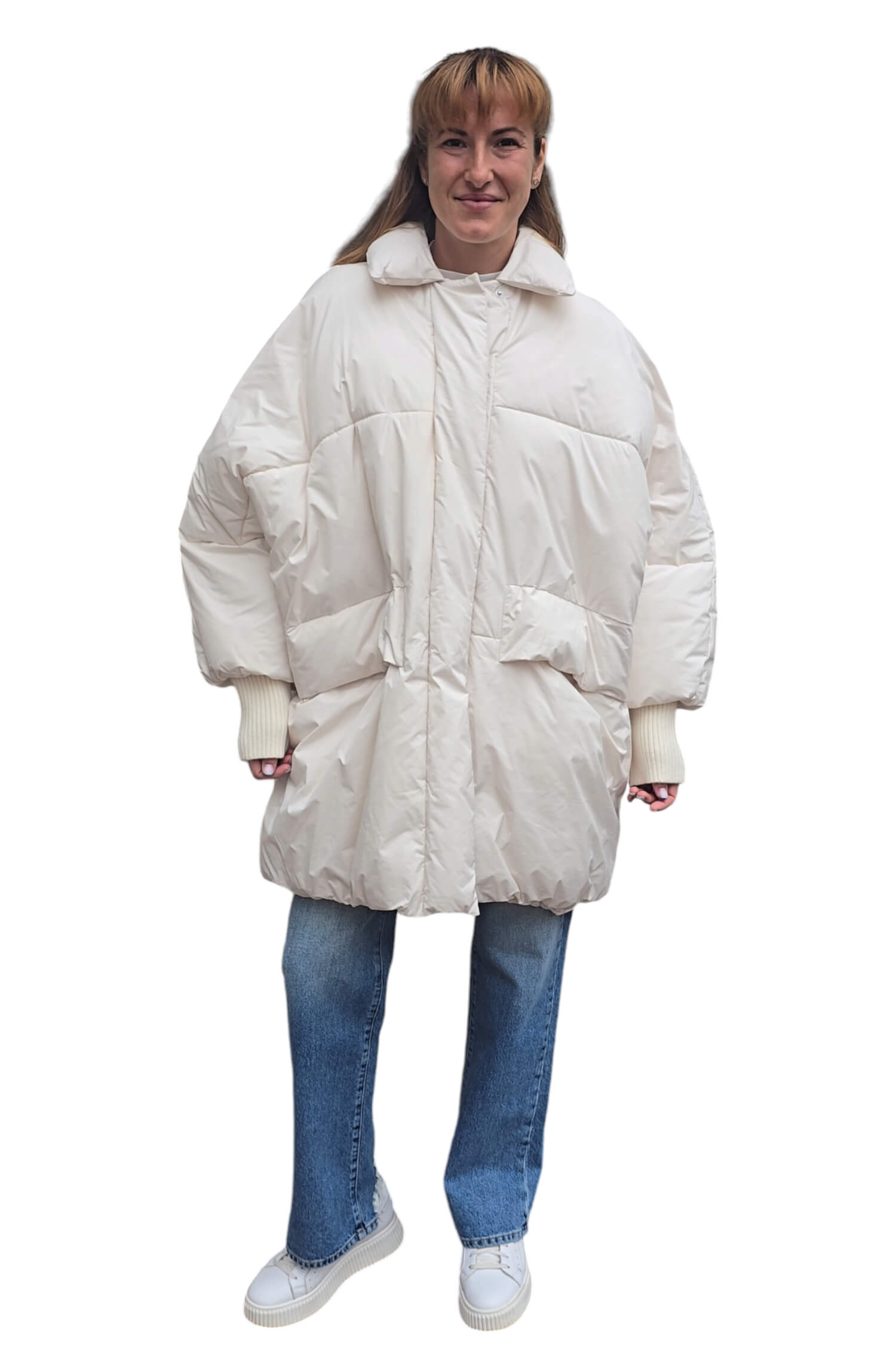 Women's long oversize quilted winter jacket DIXIE cream white