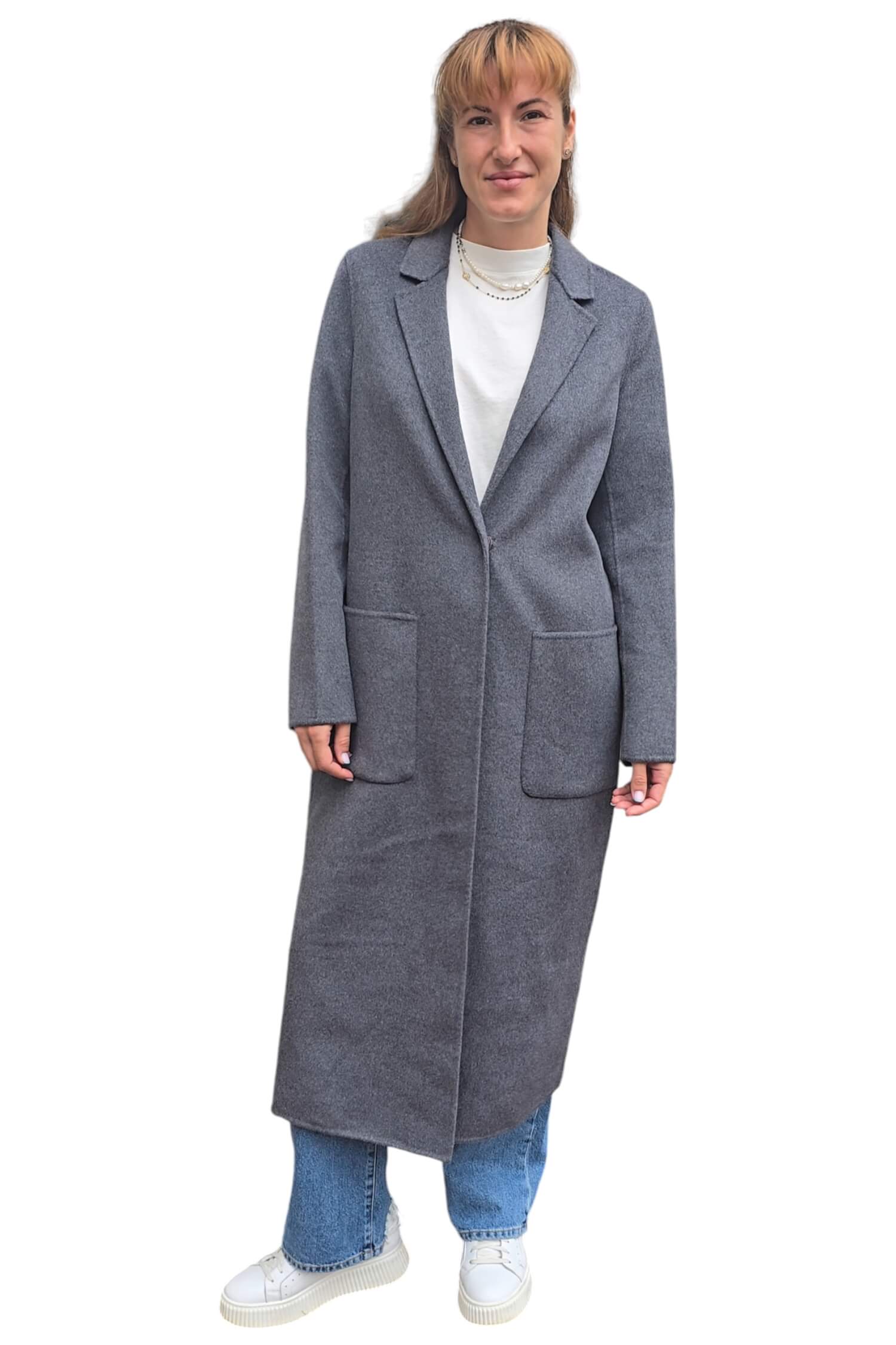 Women's long transitional woolen coat VICOLO gray (wool blend)