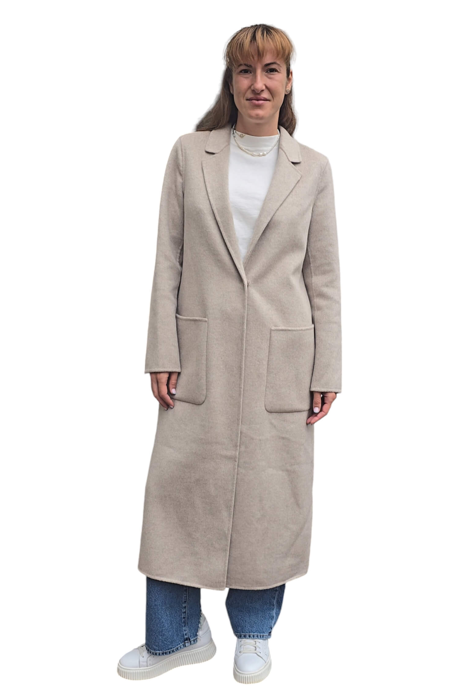 Women's long transitional woolen coat VICOLO beige (wool blend)