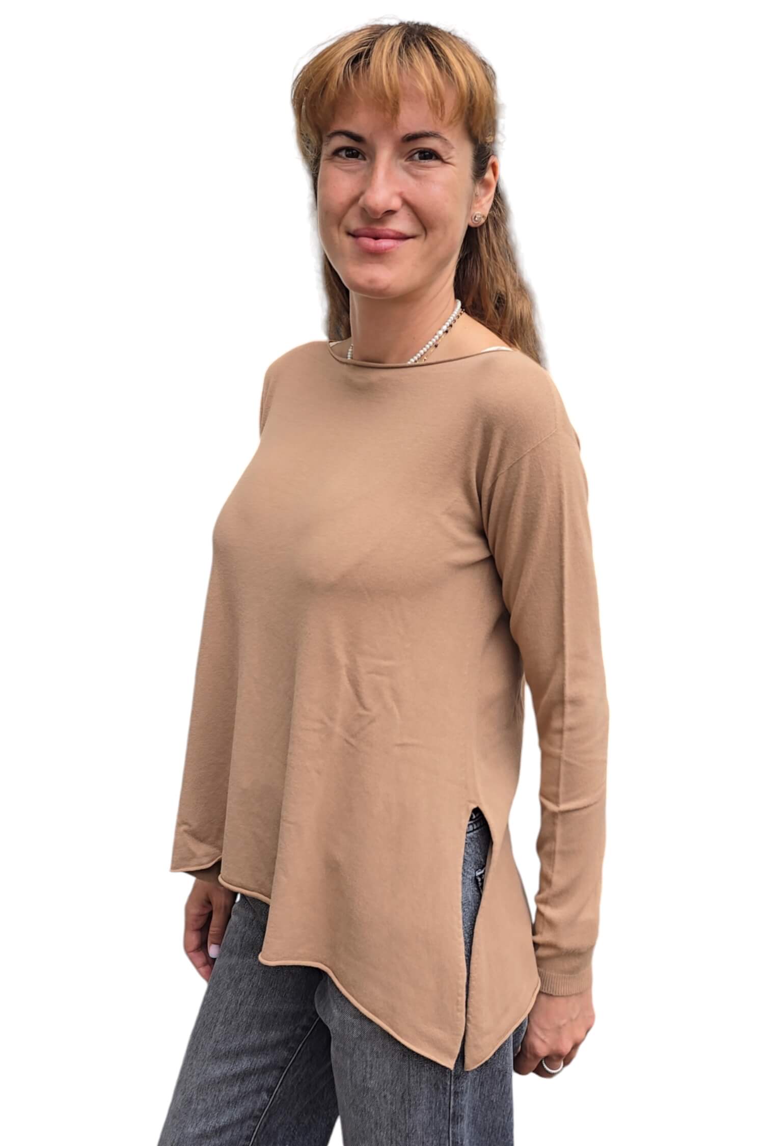 Women's thin sweater with slit KONTATTO brown