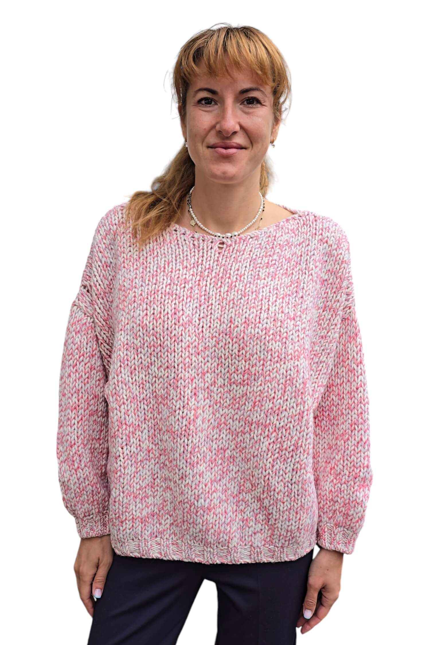 Women's wool oversize knitted sweater VICOLO pink (wool blend)