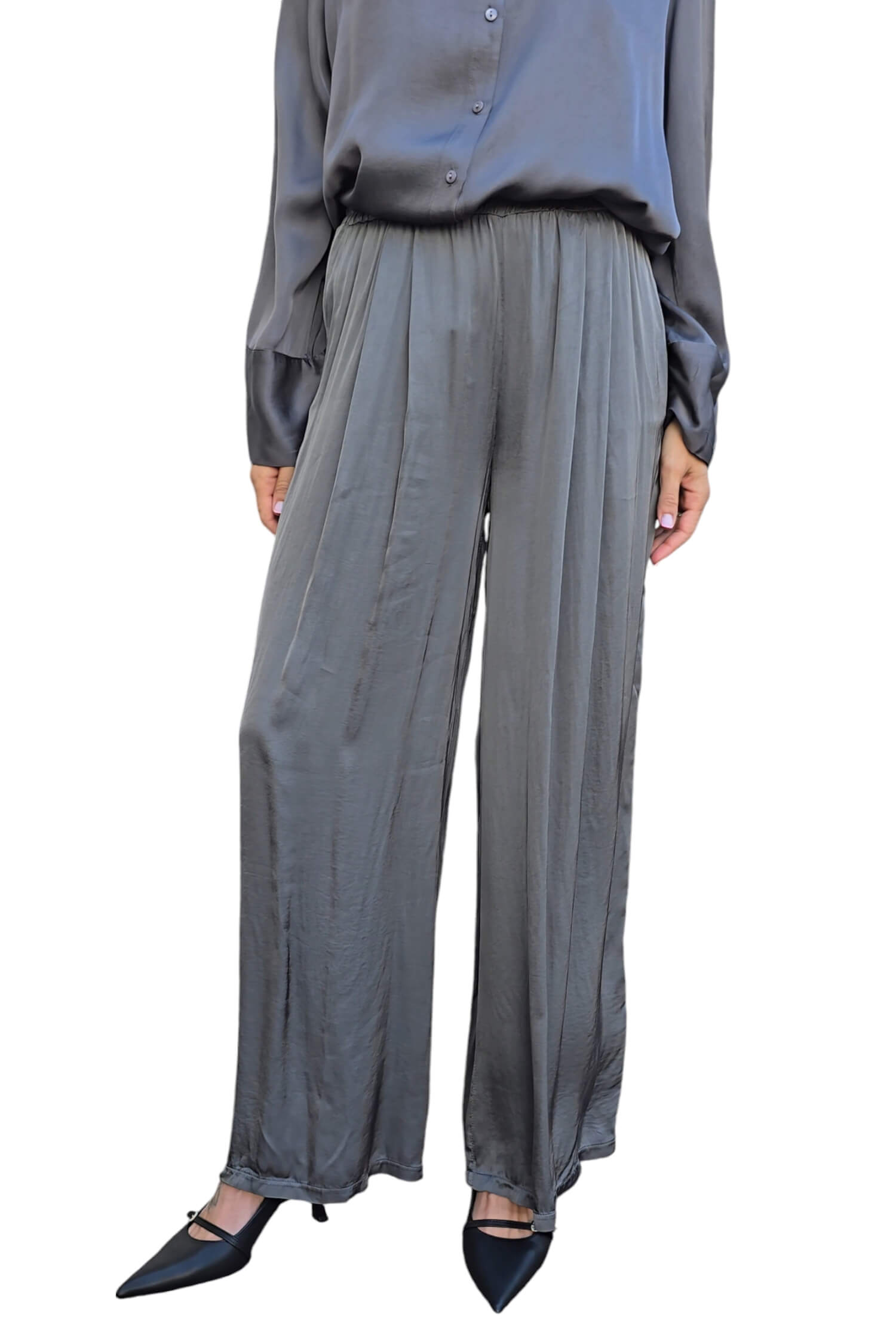 Women's wide satin trousers VICOLO gray