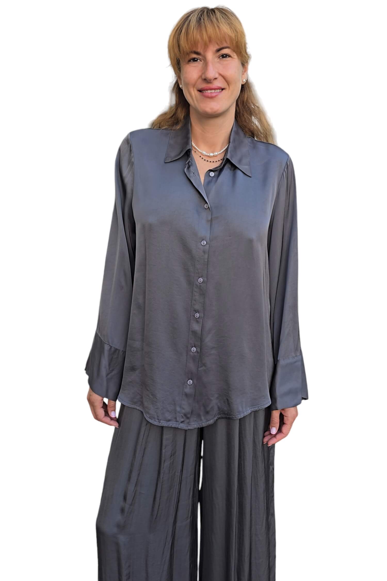 Women's satin oversize shirt VICOLO gray