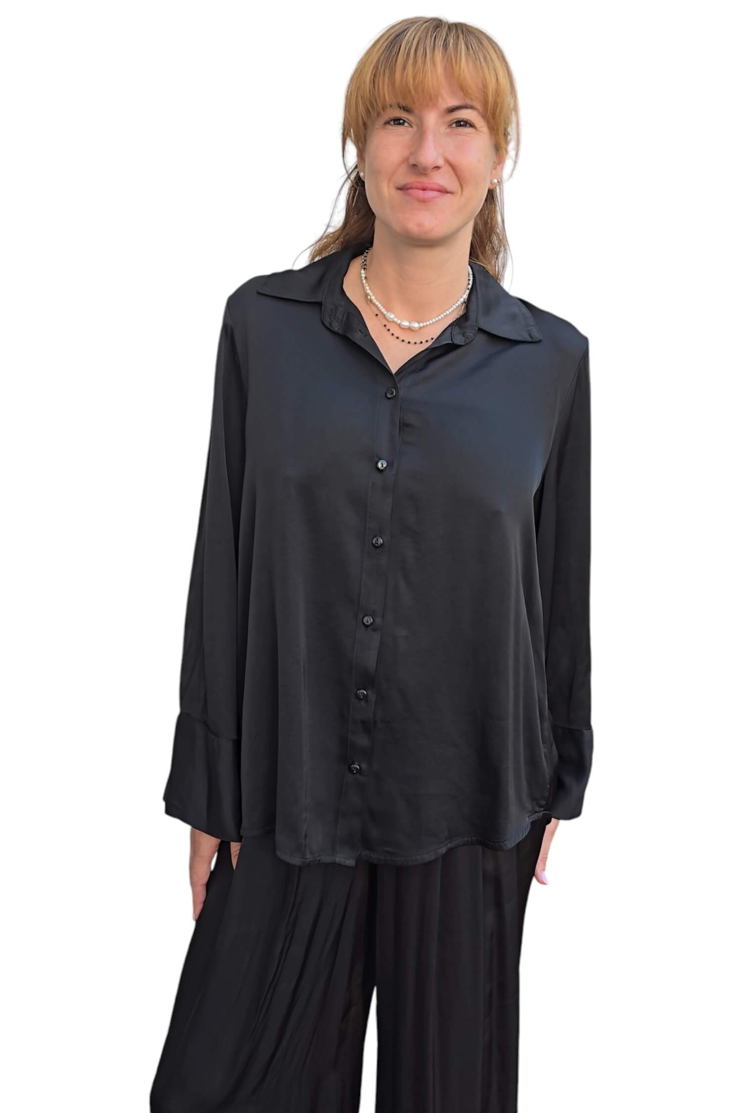 Women's satin oversize shirt VICOLO black