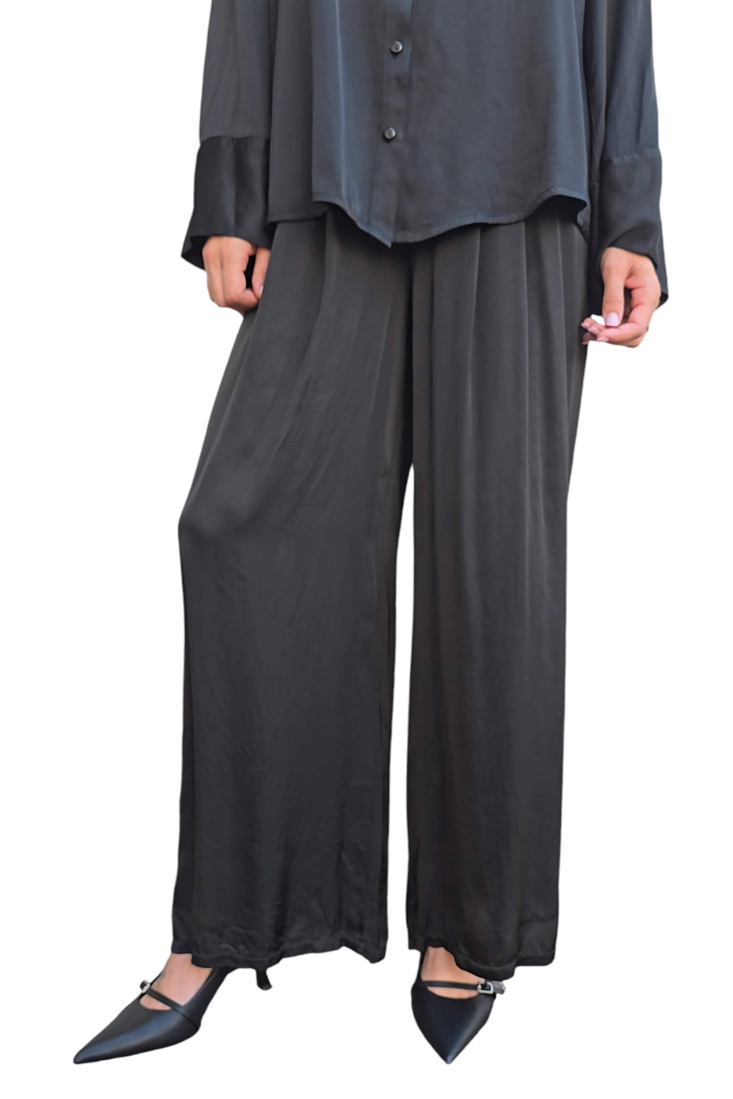 Women's wide satin trousers VICOLO black