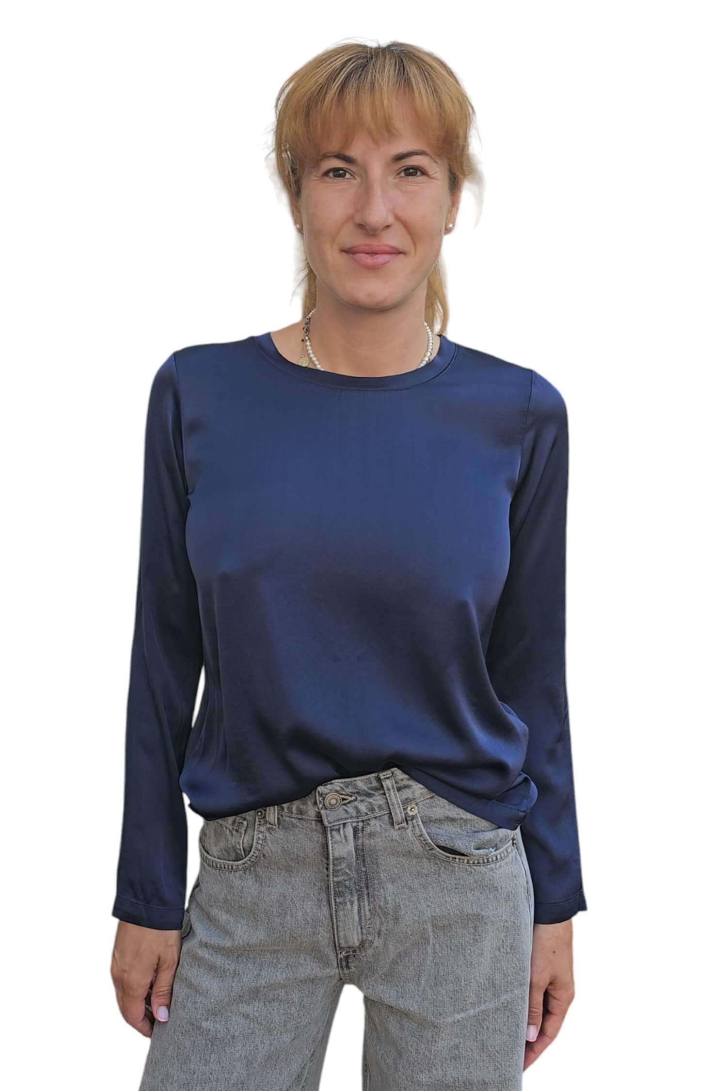 Women's satin t-shirt with long sleeves VICOLO blue