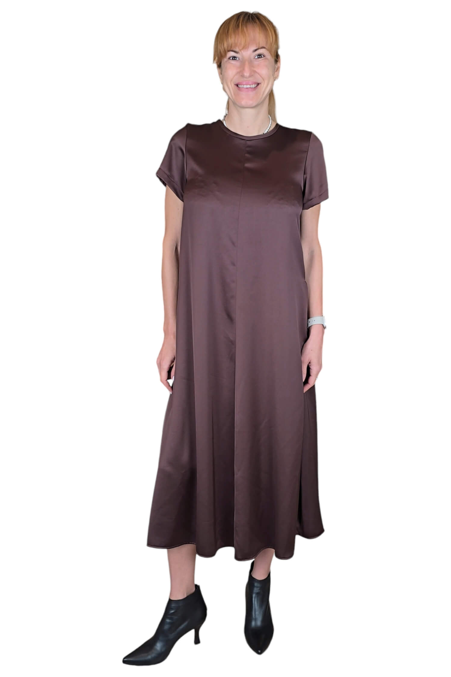 Women's satin elegant dress DIXIE brown