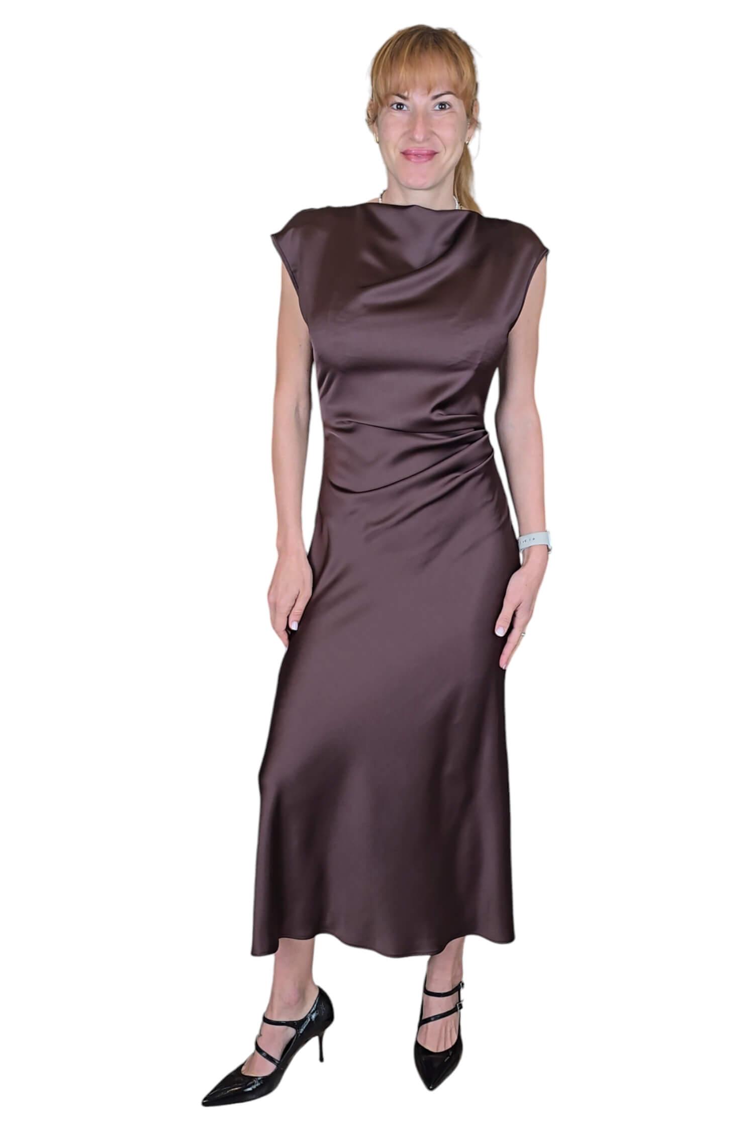 Women's long formal satin dress IMPERIAL brown