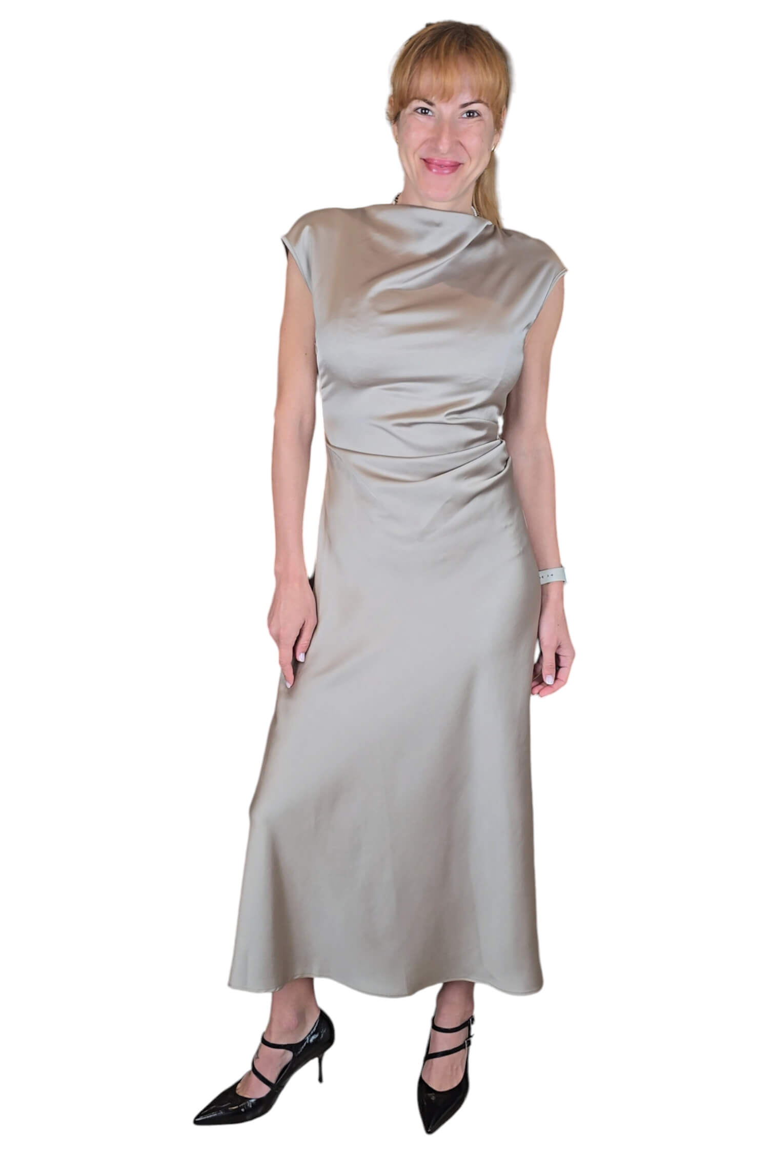 Women's long formal satin dress IMPERIAL beige