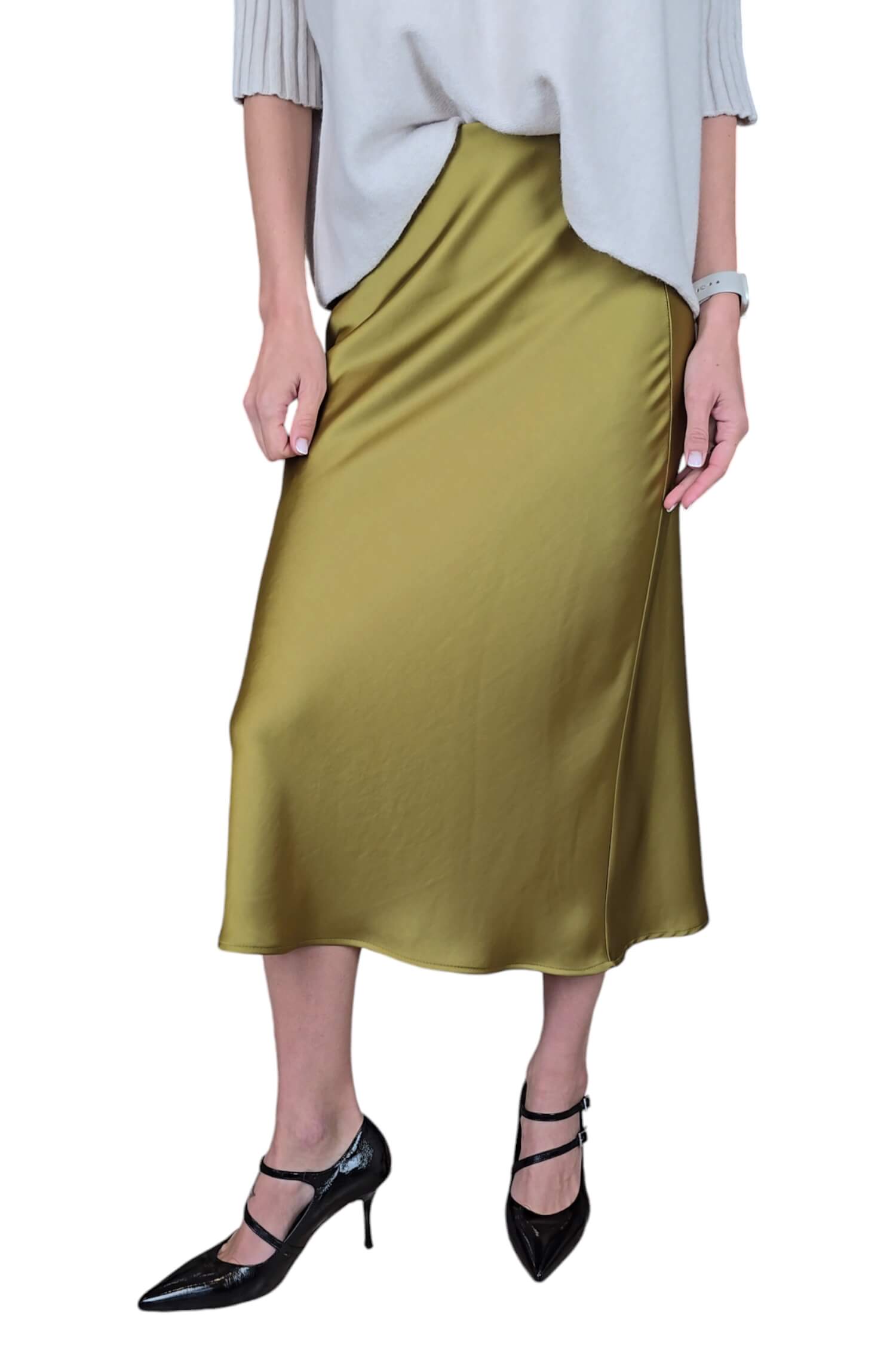 Women's satin midi skirt IMPERIAL green