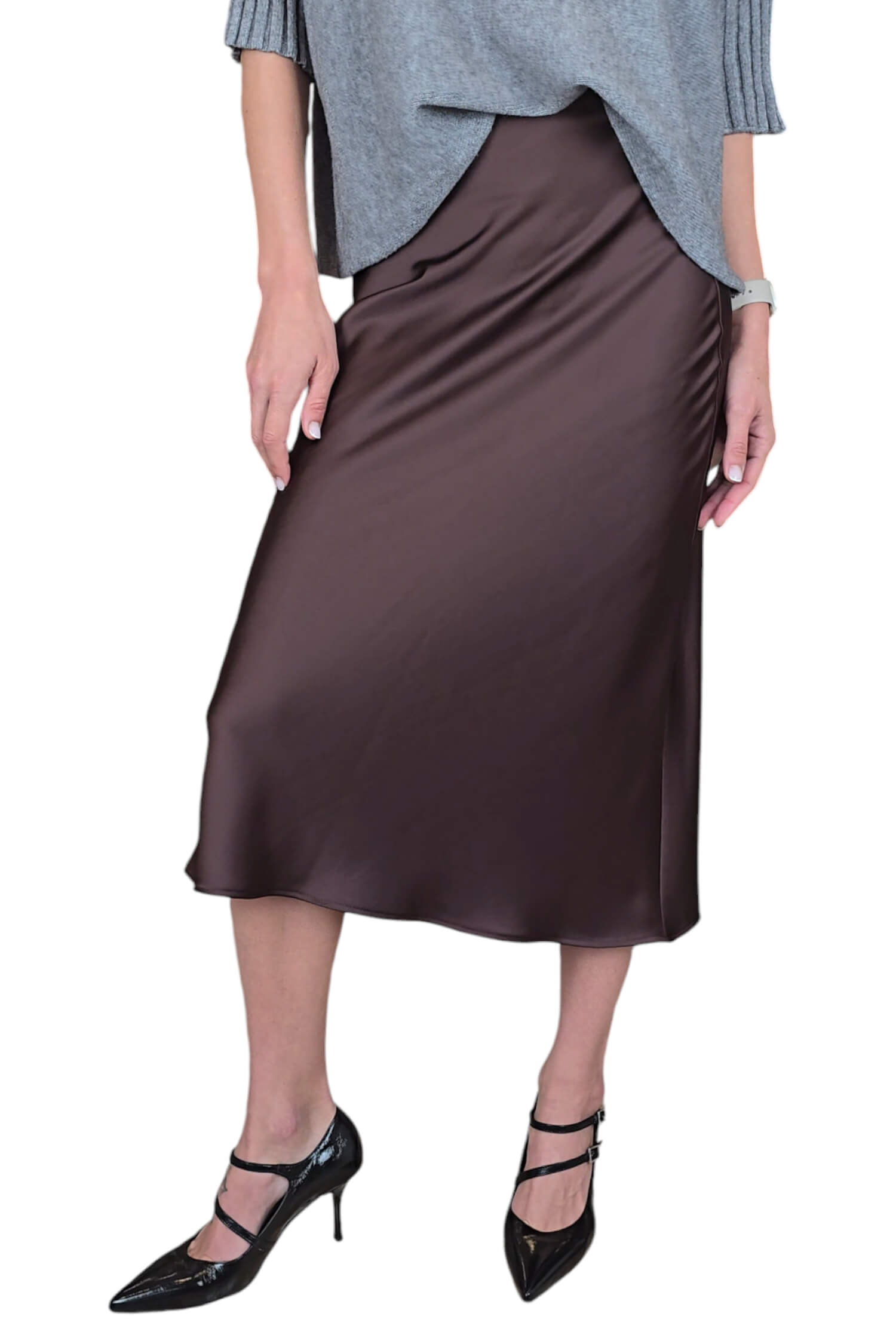 Women's satin midi skirt IMPERIAL brown