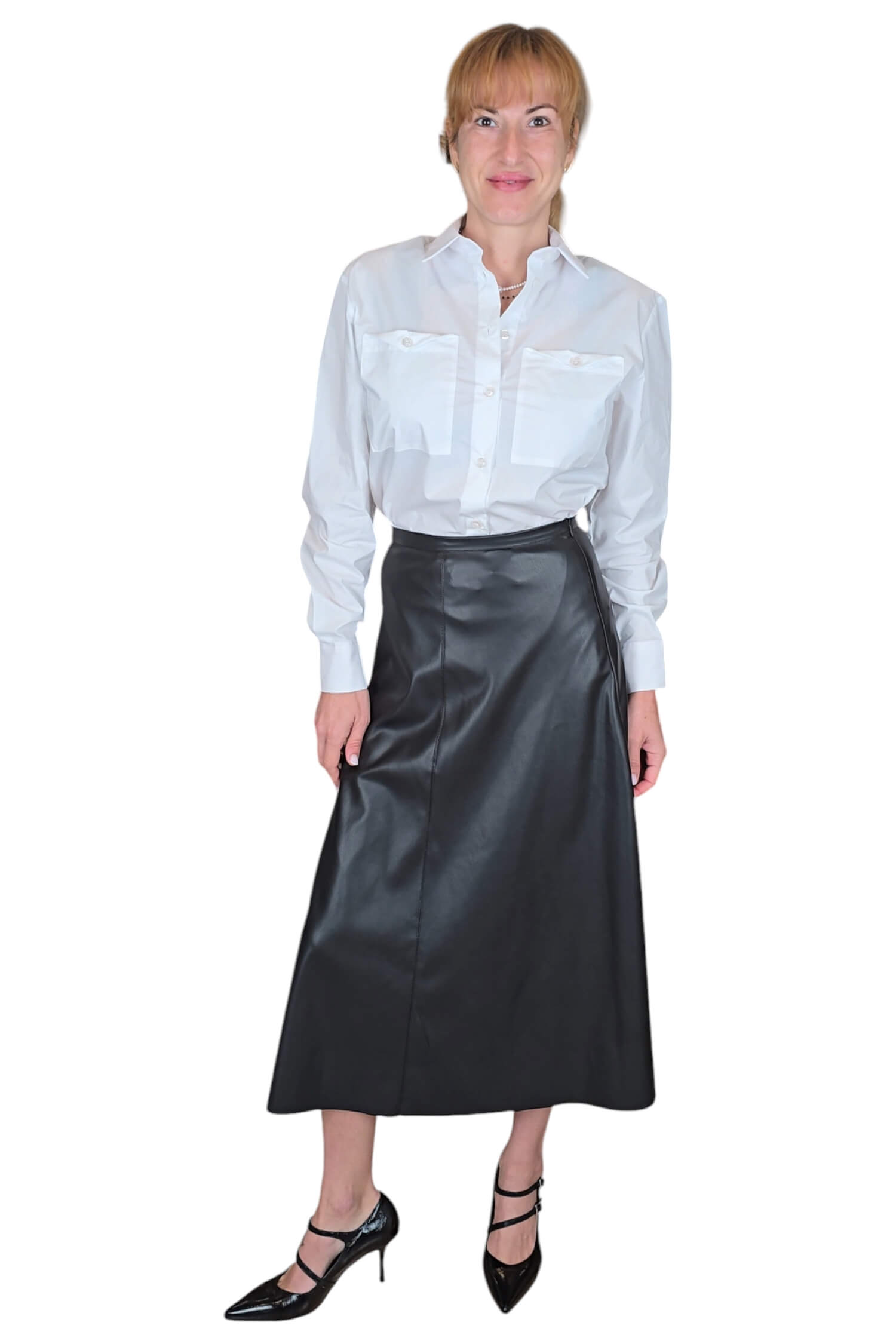 Women's leather midi skirt DIXIE black