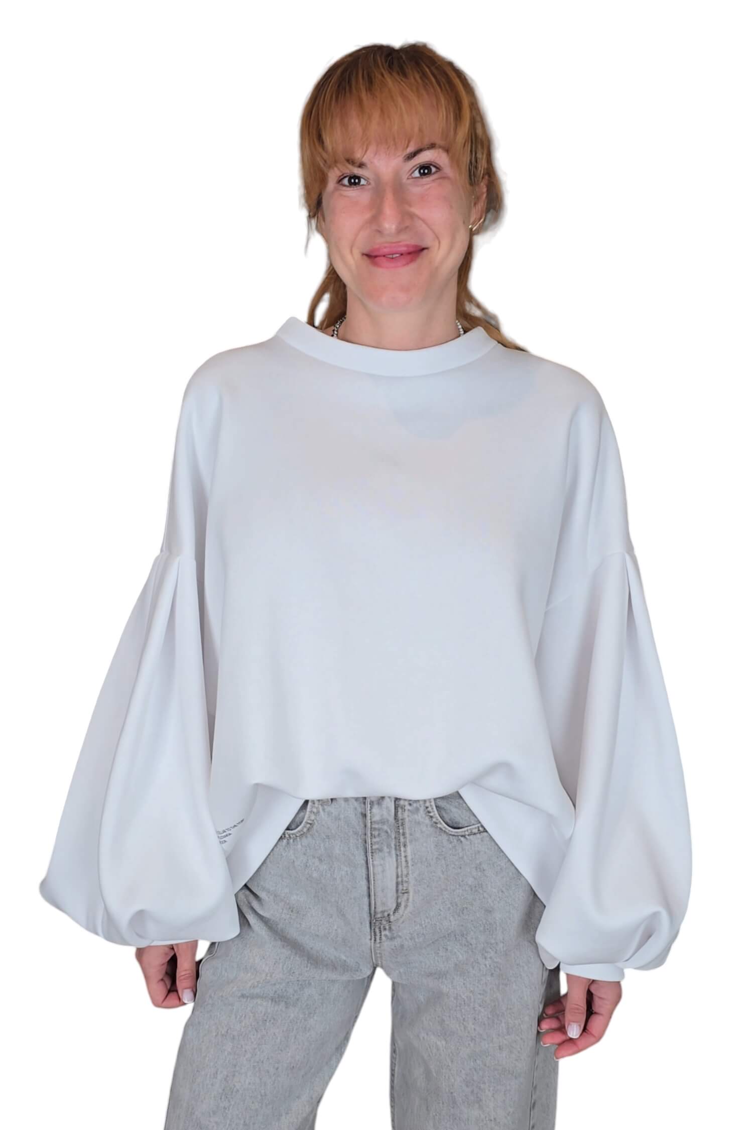 Women's oversize sweatshirt with long sleeves GREBNESOR white