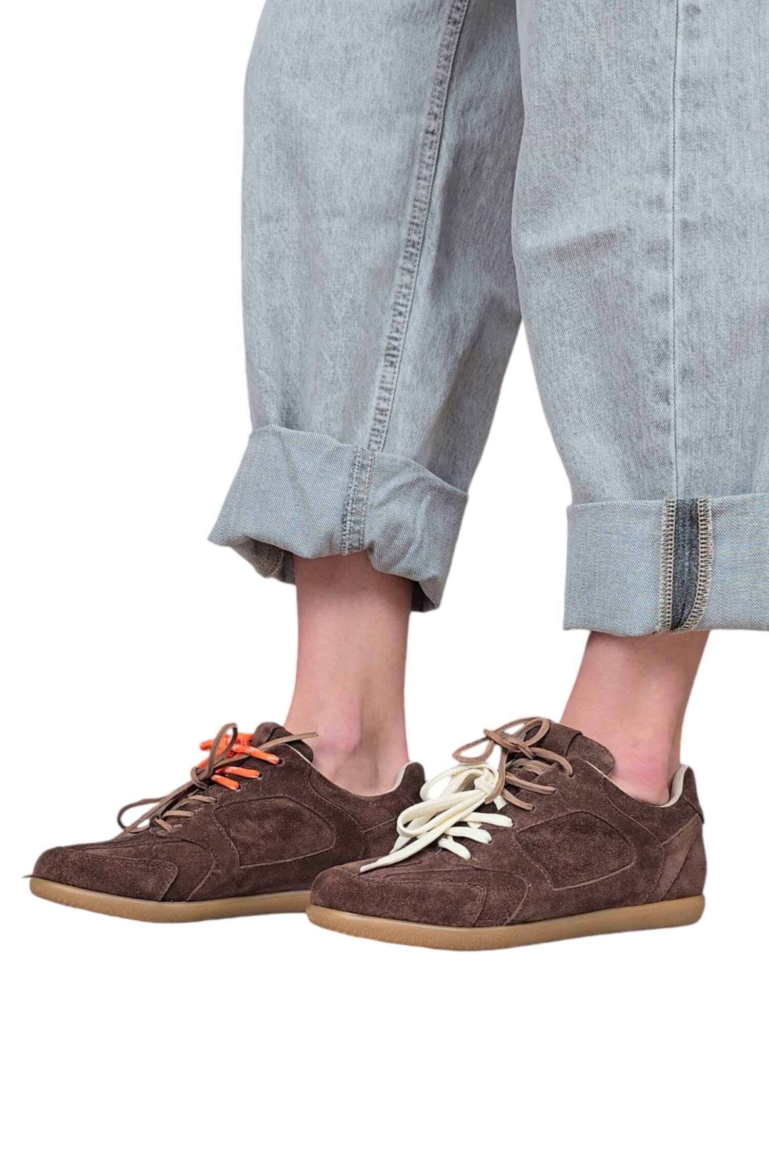 Women's trendy sneakers made of brushed leather LESTROSA brown