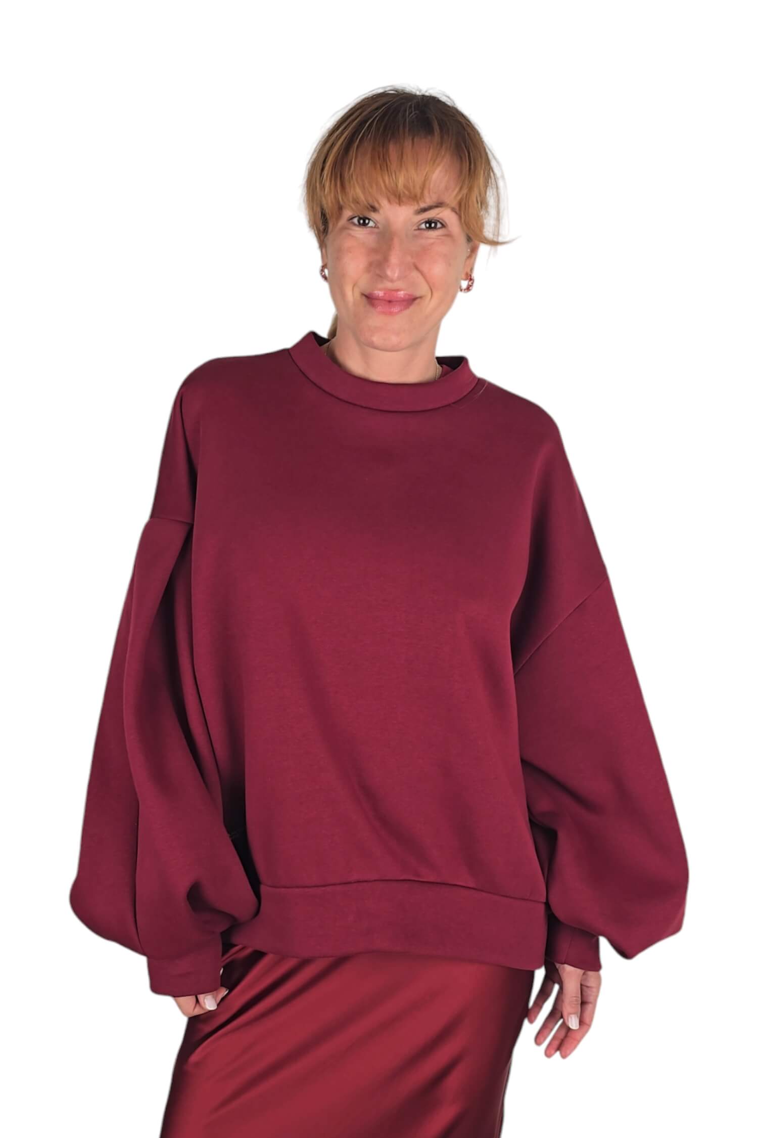 Women's oversize sweatshirt with long sleeves GREBNESOR burgundy