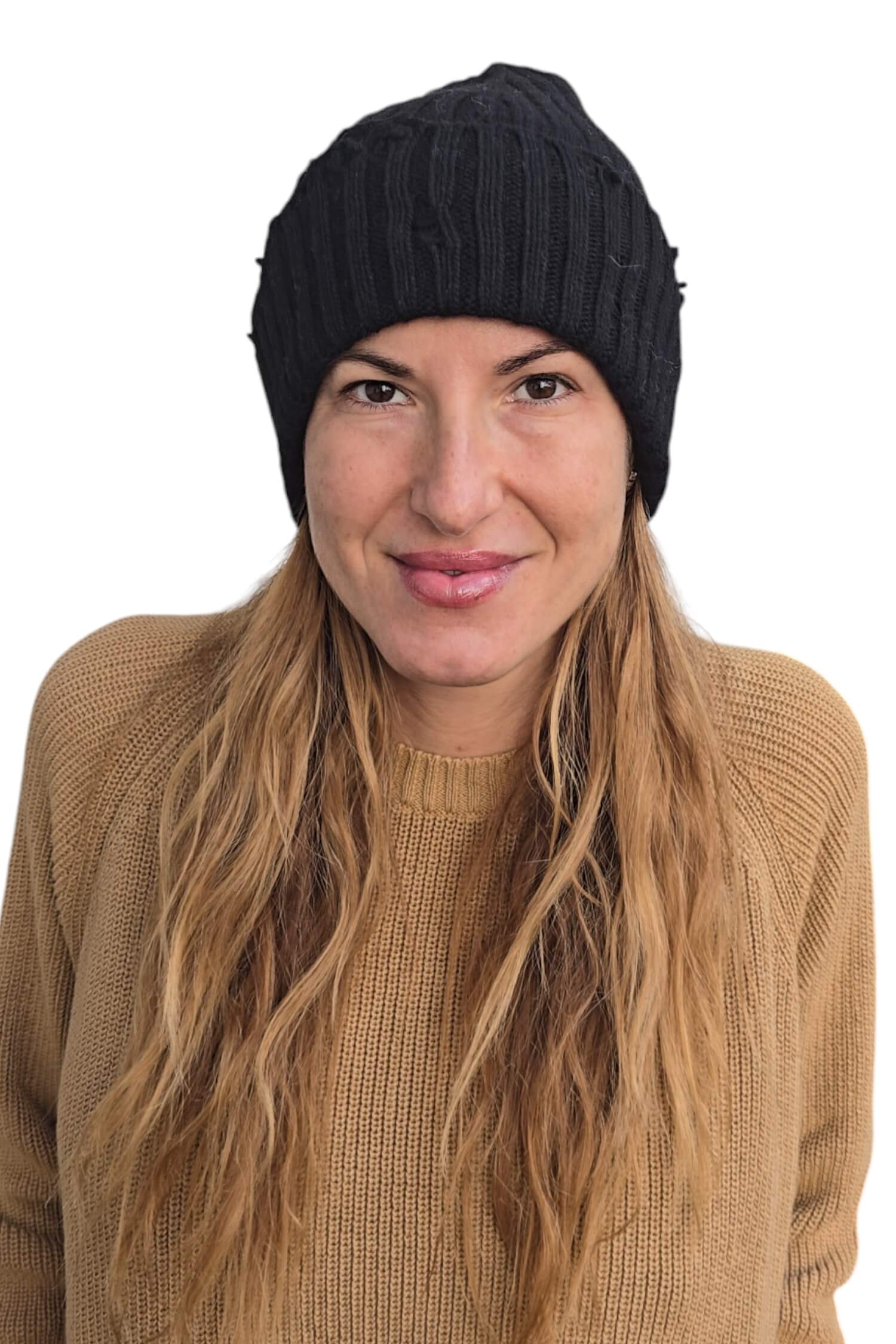 Women's winter cashmere hat VICOLO black (cashmere blend)