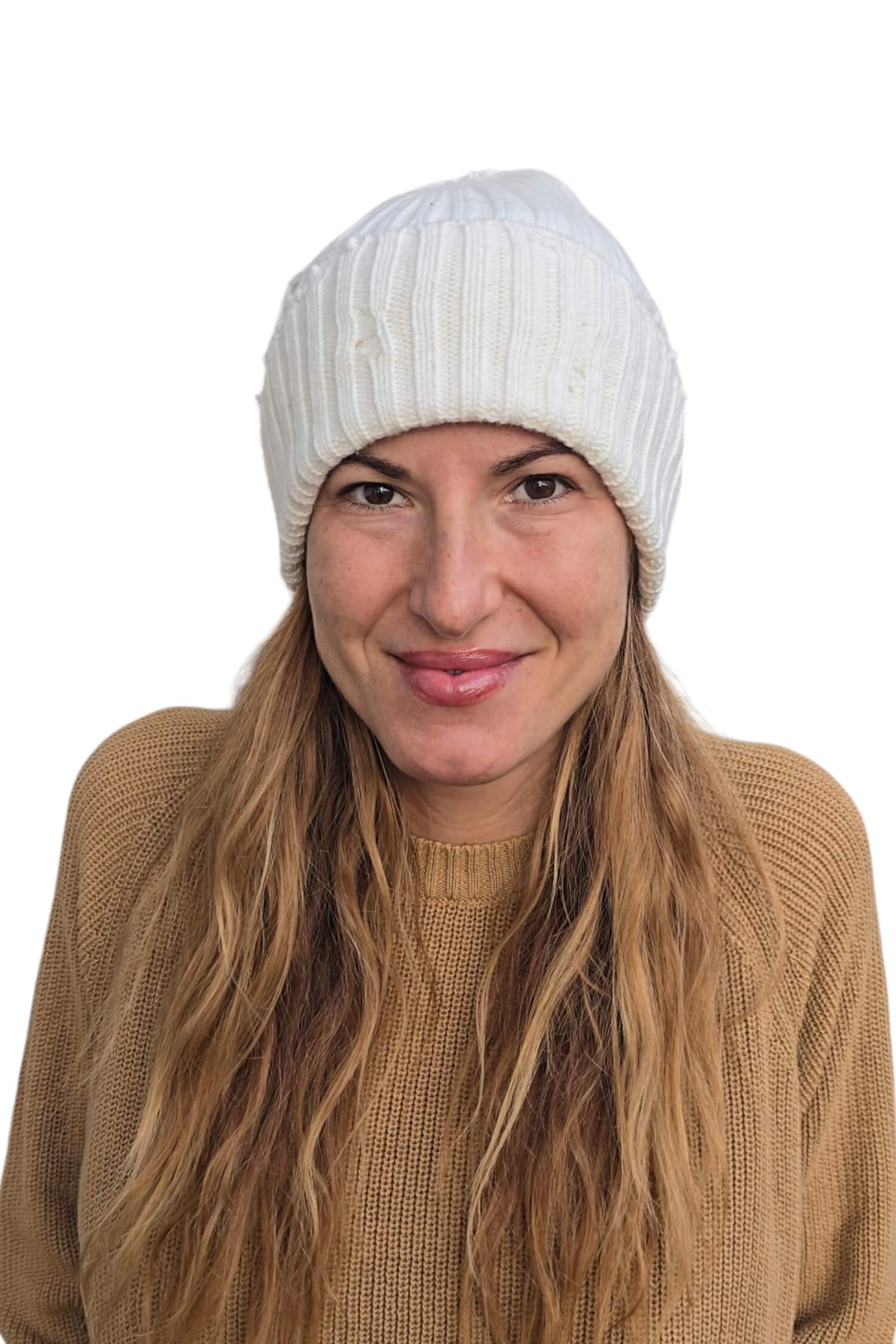 Women's winter cashmere hat VICOLO white (cashmere blend)