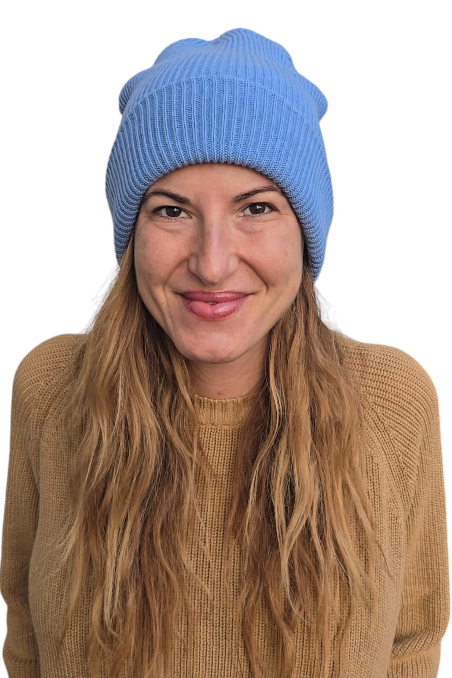 Women's cashmere knitted hat KONTATTO blue (cashmere blend)