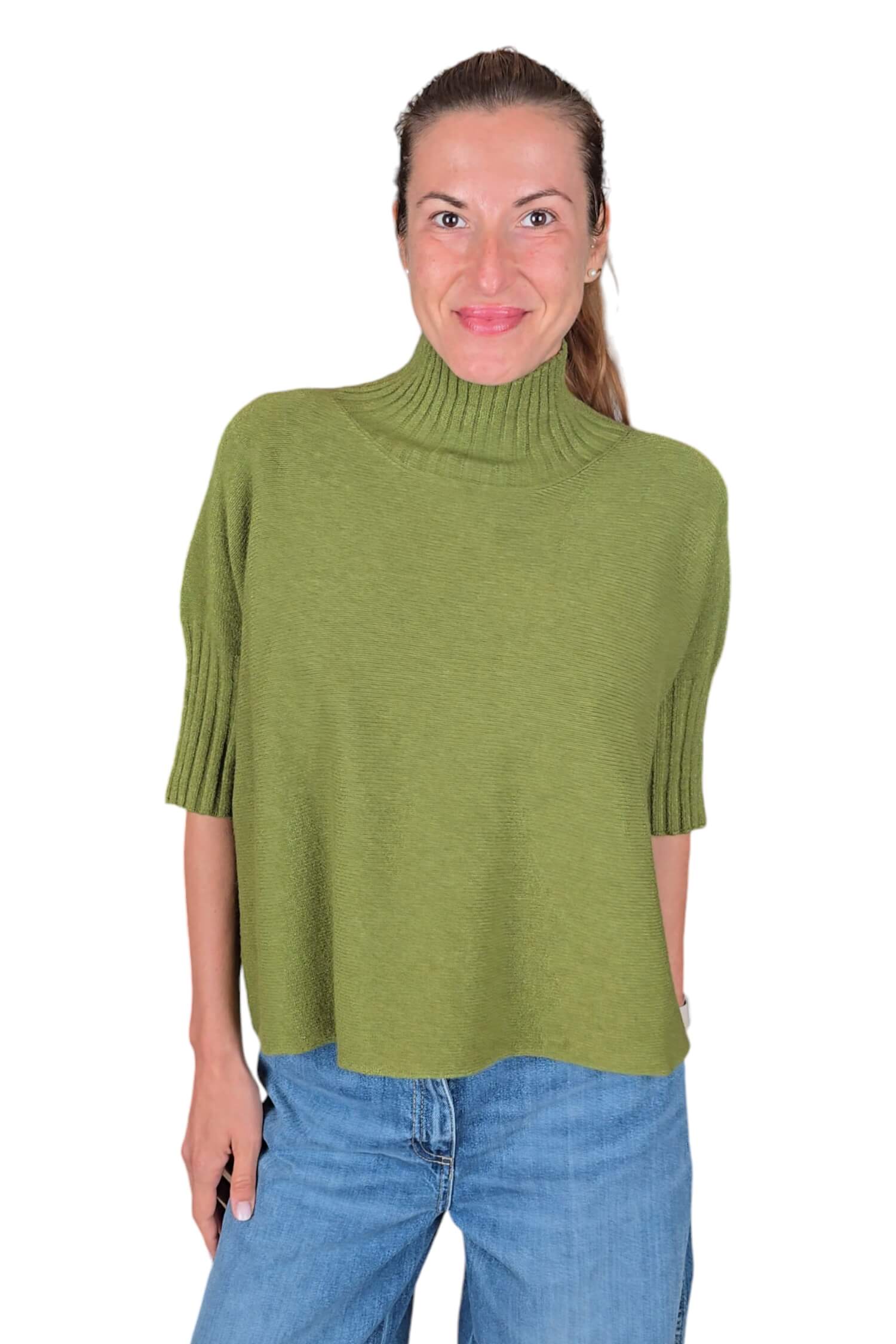 Women's oversize sweater with turtleneck IMPERIAL green